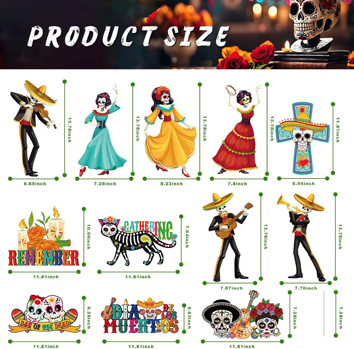Amyhill 12 Pcs Day of the Dead Yard Decorations Halloween Outdoor Signs Decorations Dia De Los Muertos Decor Sugar Skull Sign Waterproof Mexican Fiesta Festival Party Supplies for Garden Lawn Patio - Image 2