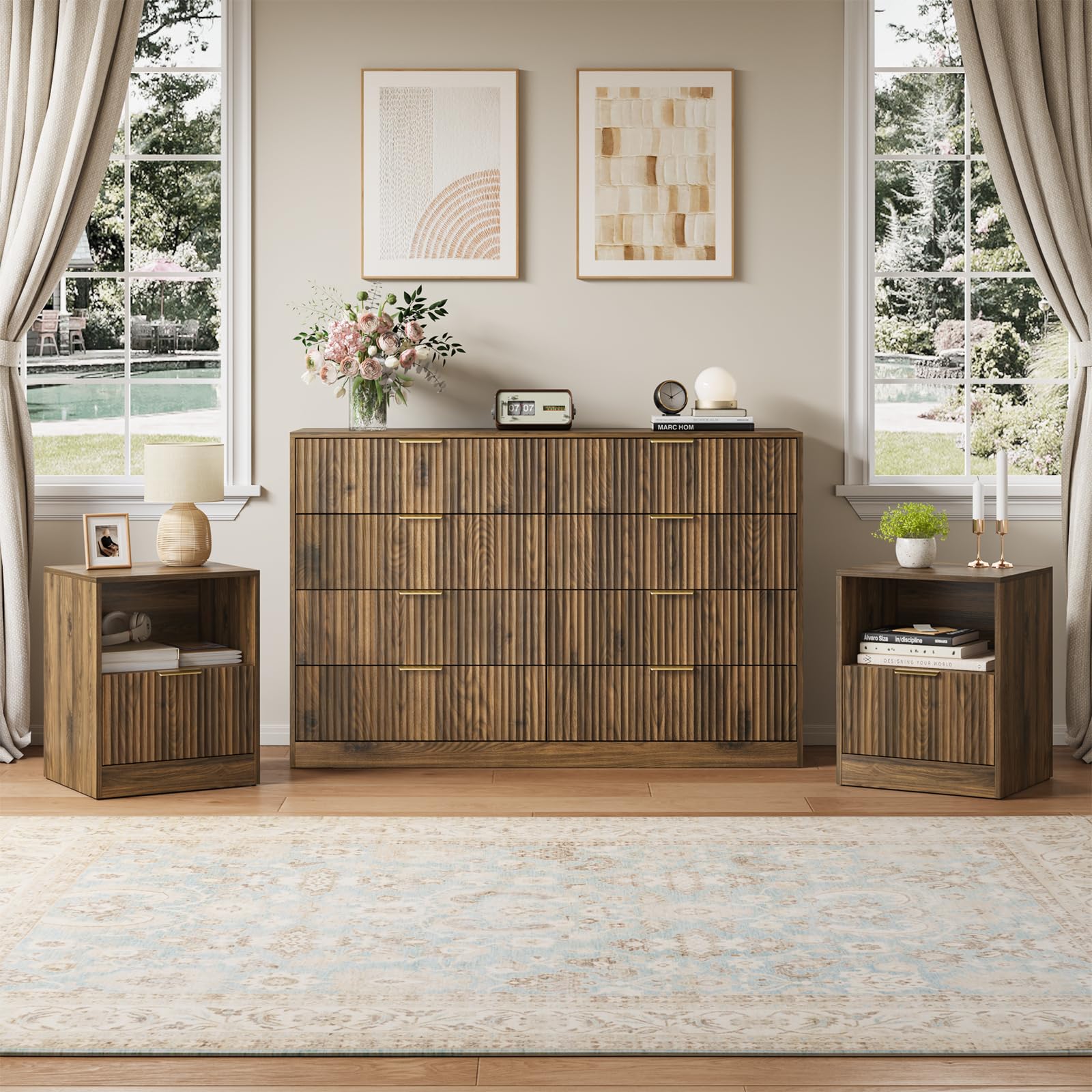 Amazon.com: NOVAMAISON 8 Drawer Dresser & Nightstand Set 3-Piece
