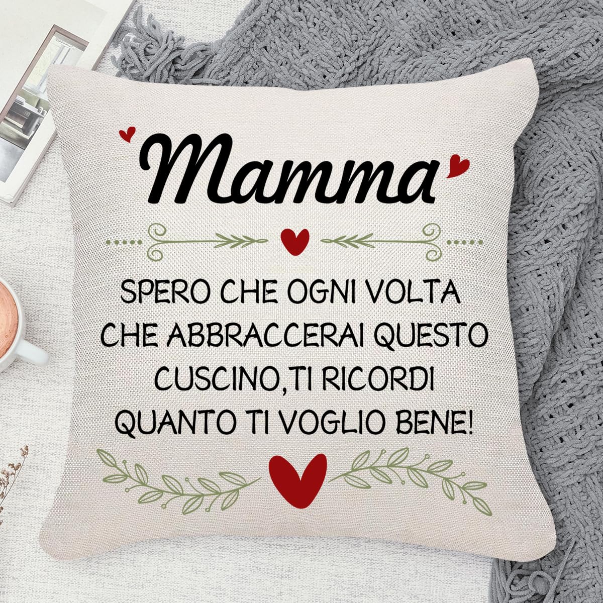 Cuscino 40x40 Con Scritta 'Un Angelo Senza Ali' In Italiano, Bianco, Con Imbottitura, Regalo Per La Mamma
