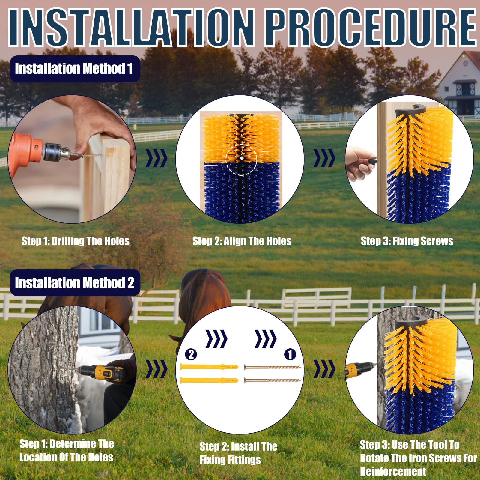 Brosses à Gratter pour Bétail, Brosses de Massage pour Mouton Cheval Vache, Grattoirs pour Animaux de la Ferme, Soulage Les Démangeaisons sur Le Dos (Jaune 2)