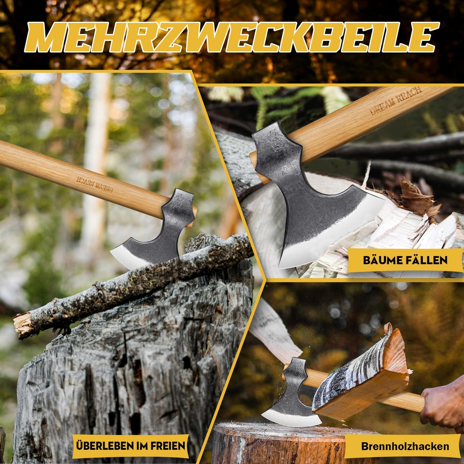 Dream Reach Beil Axt Set - 2PCS Wikingeraxt Handgeschmiedet Outdoor Axt mit Holzgriff, Beil Holz Spalten für Wald Garten Männer Geschenke