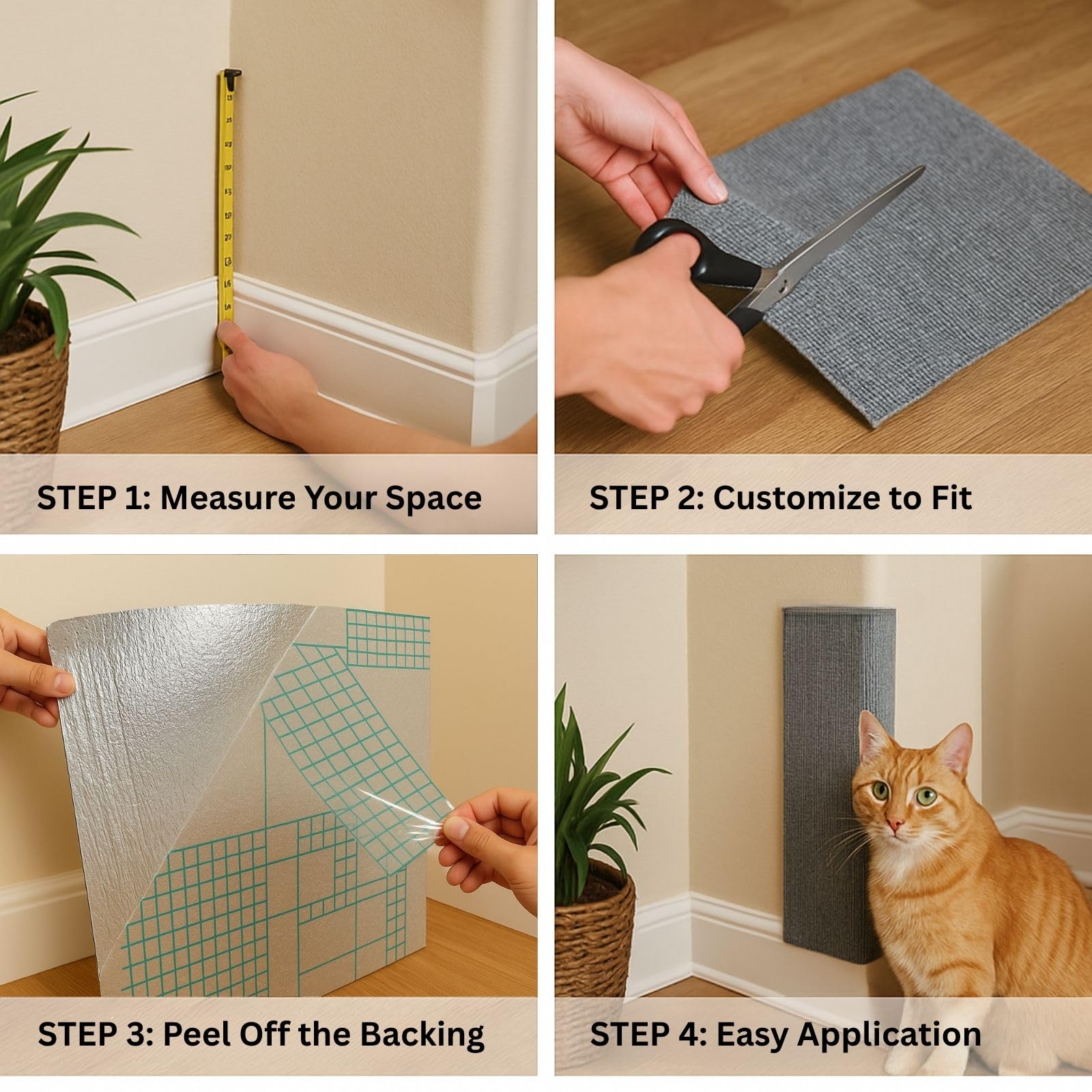 Cat Scratch Mat (3 Pack), 23.6’’ x 11.8’’ Cat Wall Corner Scratcher, Versatile Self-Adhesive Replacement Easy Use for Cat Trees Wall Furniture, Scratching Posts, and Couch Protection (Beige) - image 4