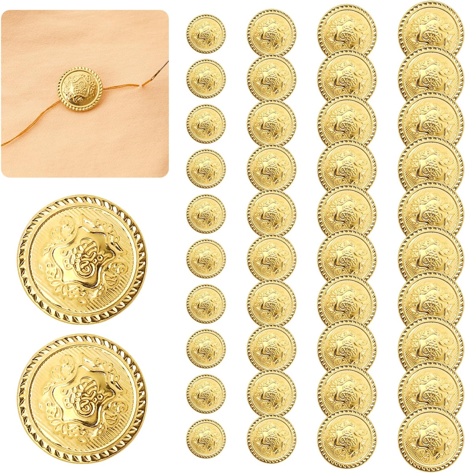 40 Pc Metal Button Set Gold Blazer Buttons Sewing Women's Vintage Brass Emblem Shank Buttons Men's Suits Jeans Jacket Sport Coat