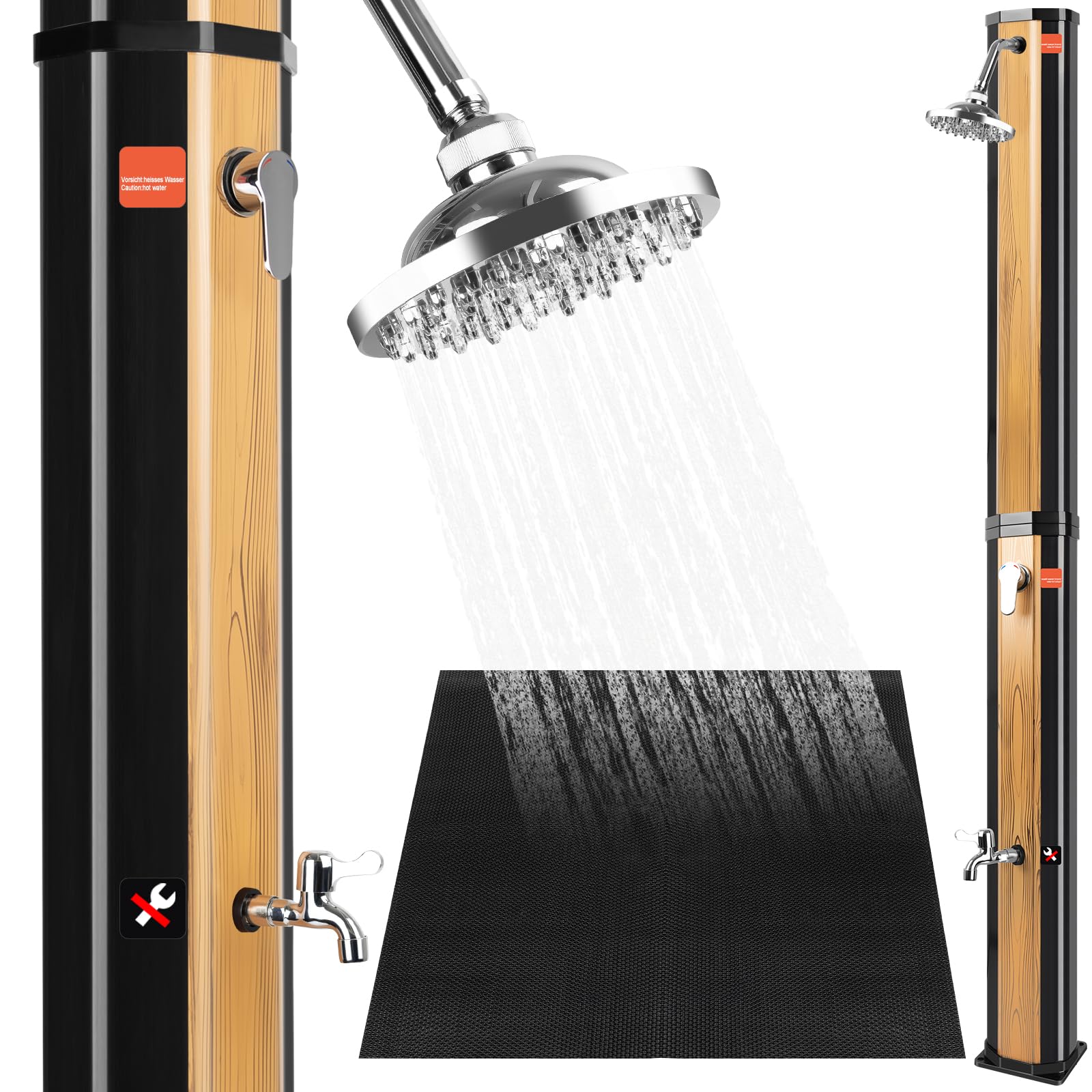 COOLWEST Douche Solaire de 40 Litres avec Fond en Plastique, Douche de Jardin Solaire avec Pommeau de Douche Pivotant à 360 ° et Douche à pied, Température Réglable Jusqu'à 60 °C, pour Jardin, Piscine