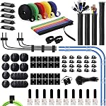 219pcs Cable Management Kit 4 Wire Organizer Sleeve, 20 Cable Holder, 40 Cord Clips and 30+5 Roll Multi-Color Self Adhesive Cable Organizer Straps and 100 Fastening Cable Ties for TV Office Home