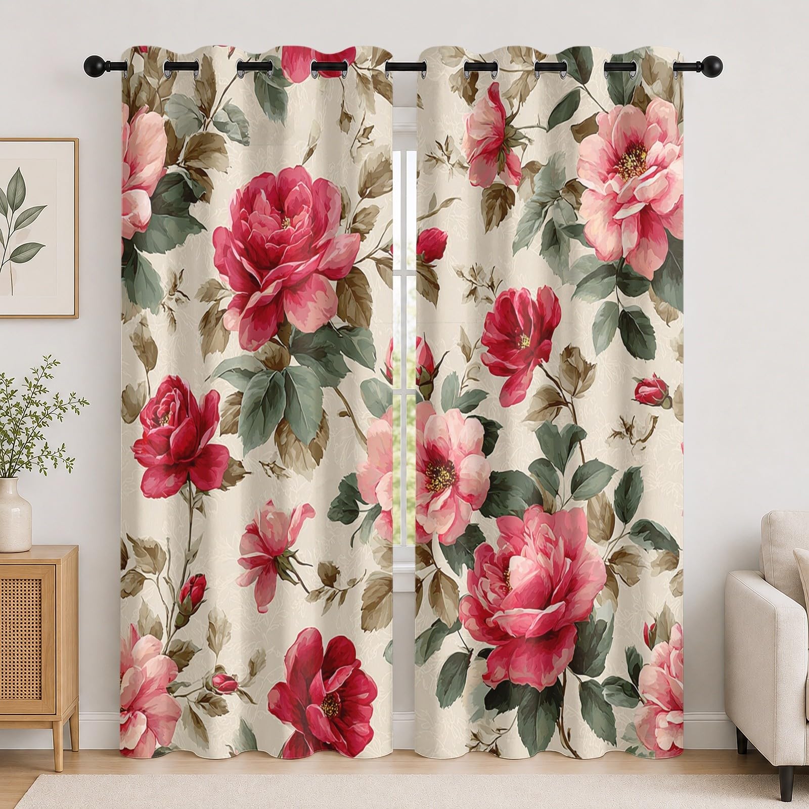 Rideau anti-froid et bruit pour fenêtres de chambre | Rideau occultant 3D roses beige 2 pièces