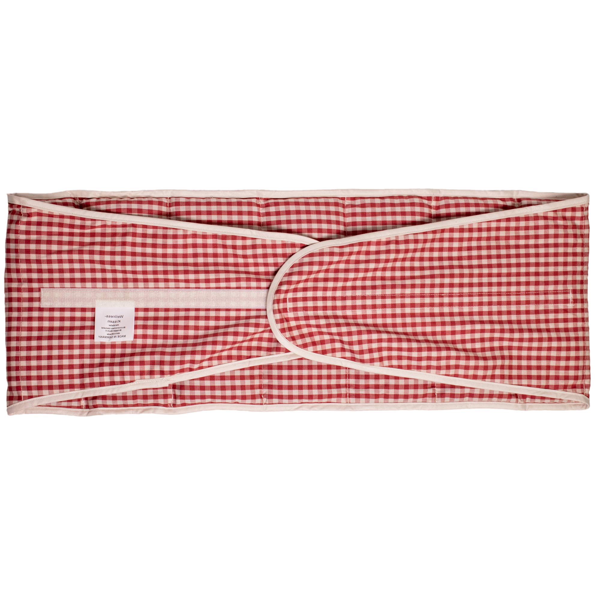 Faja térmica lumbar de semillas con cierre, largo aprox. 135cm (algodón orgánico rojo y blanco). Saco térmico para la espalda. Pepitas de uva