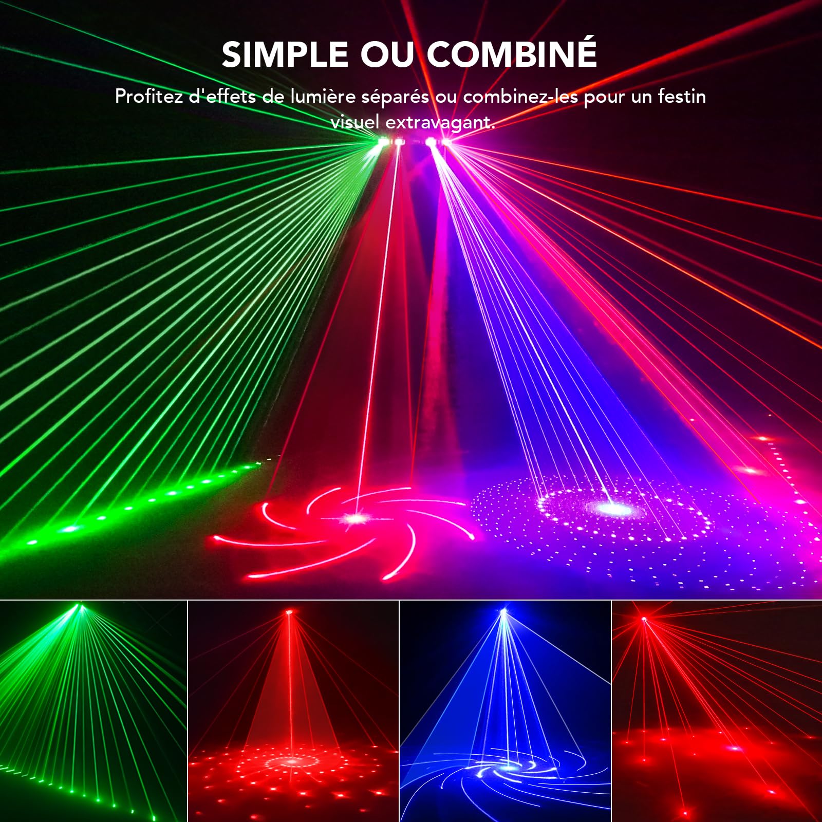 Keobin Jeux de Lumiere DJ, Lumière Disco avec Télécommande et Stroboscope, Kaléidoscope Effet Lampe de Scène RGB & UV, DMX 514 Boule Disco Musique Commande Vocale,Idéal pour Club,Soirée,Fête,Noël