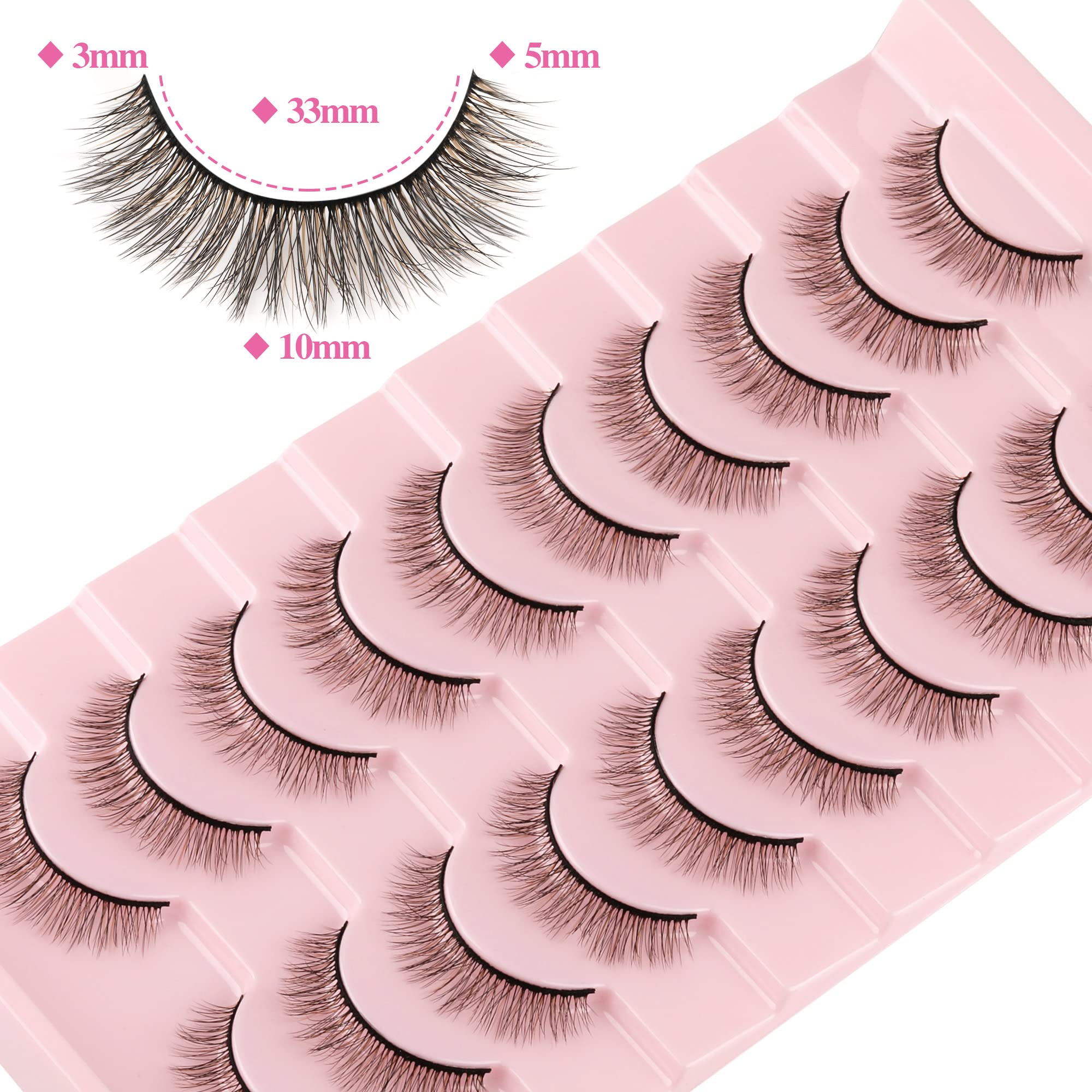 Geeneiya Wispy Lot de 10 paires de faux cils naturels courts 10 mm 3D Marron mélangé