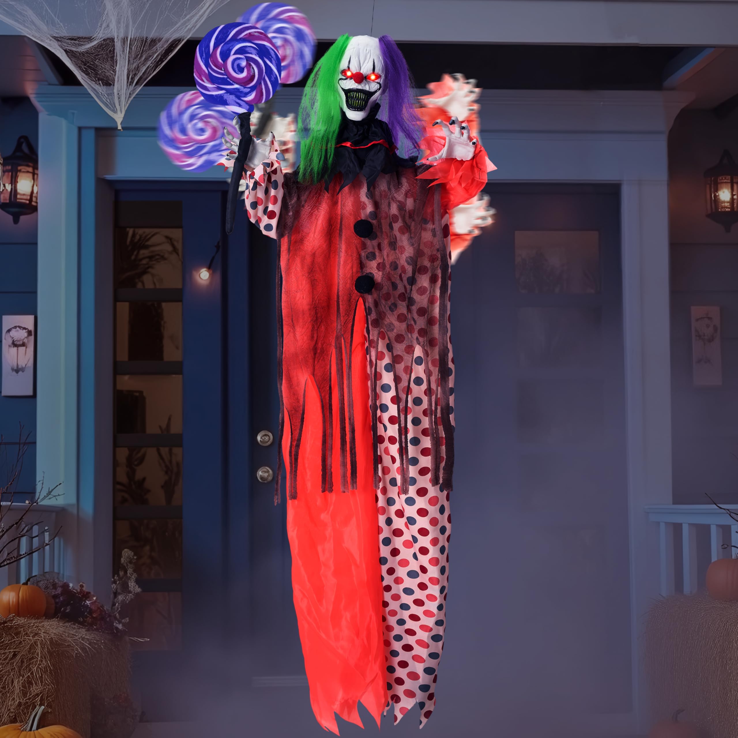 JOYIN Decorazioni da appendere per Halloween da 134,6 cm, decorazione animata spaventosa con braccio ondeggiante con suono e occhi rossi attivati dal suono urlante puntelli per interni casa infestata