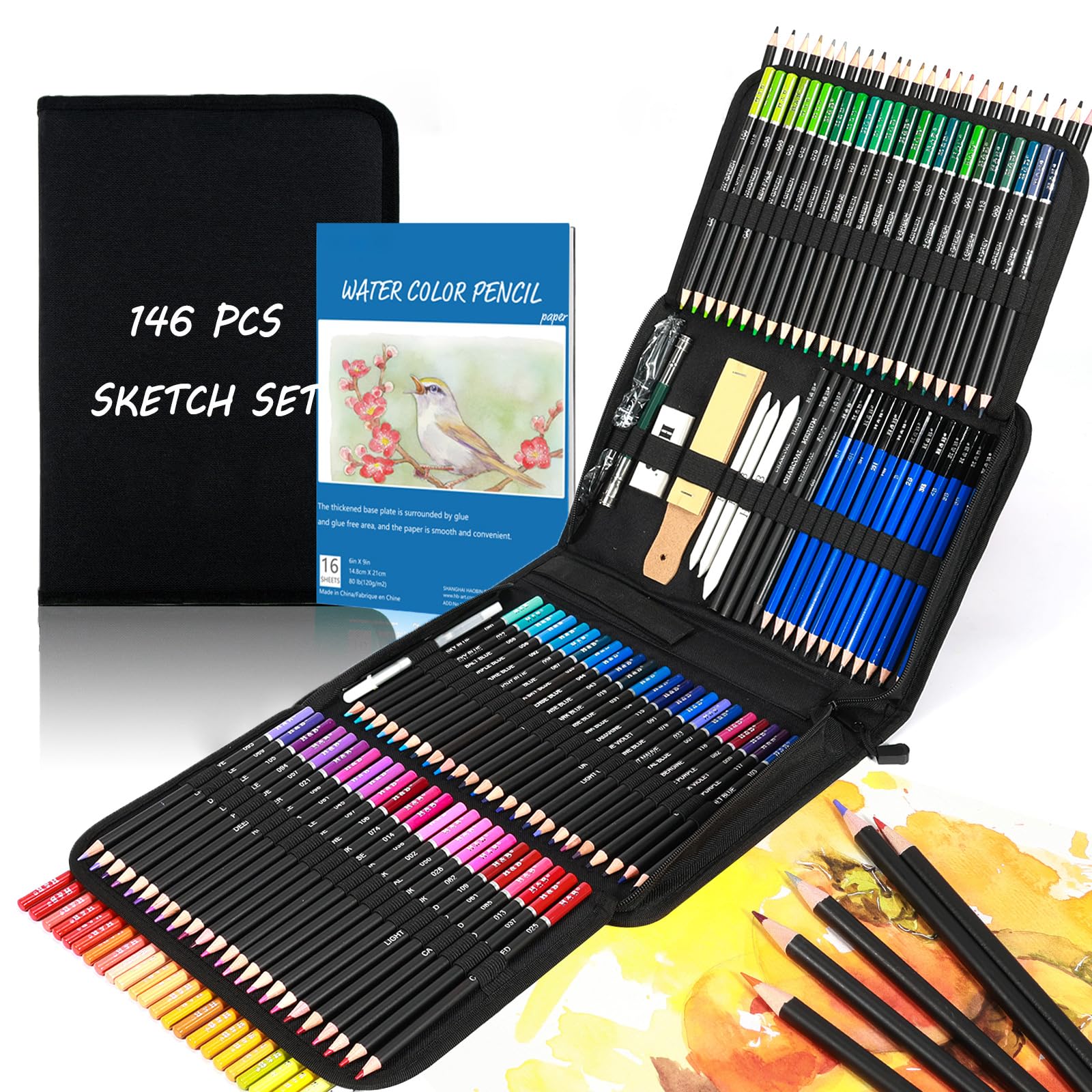 Cozii 146-tlg. Profi-Zeichenset für Erwachsene & Künstler mit Holzkohle, Aquarell, Graphit & Metallicstiften | Inkl. Skizzenbuch, Schattierungswerkzeug + Zubehör | Kunstzubehör Set
