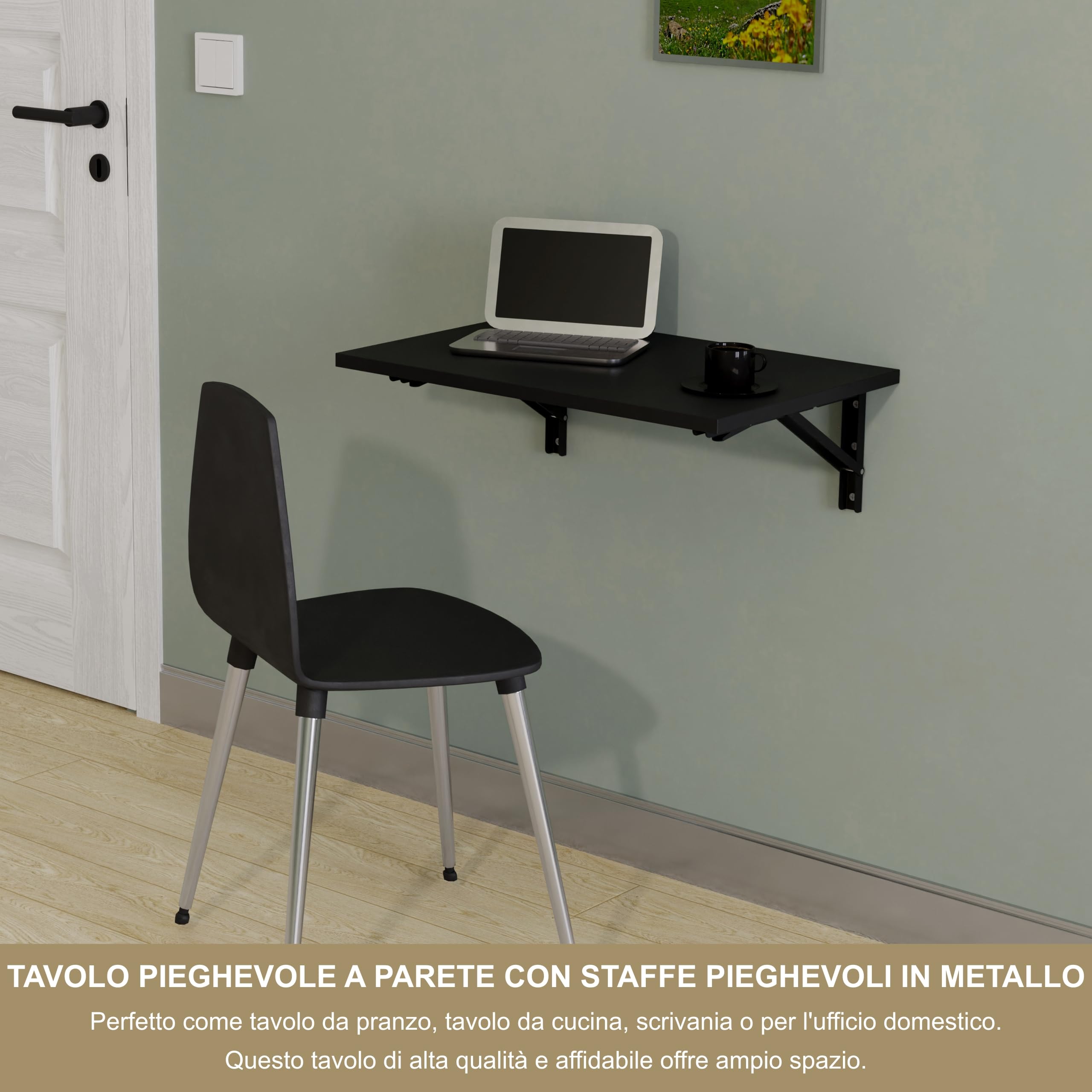 KDR - Tavolo pieghevole da parete, 60 x 40 cm, montaggio a parete, salvaspazio, tavolo da pranzo, scrivania e tavolo da cucina, ideale per piccoli spazi e home office (nero)