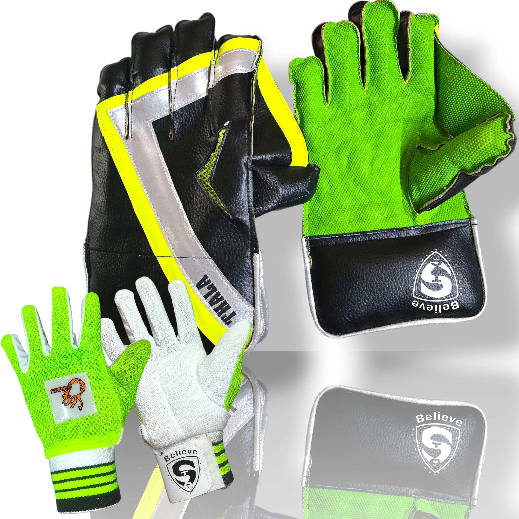 STC SPORTS Cricket Wicket Keeping & Inner Gloves for Boys & Youth Age Group -Thala Master Colour-Black & Green