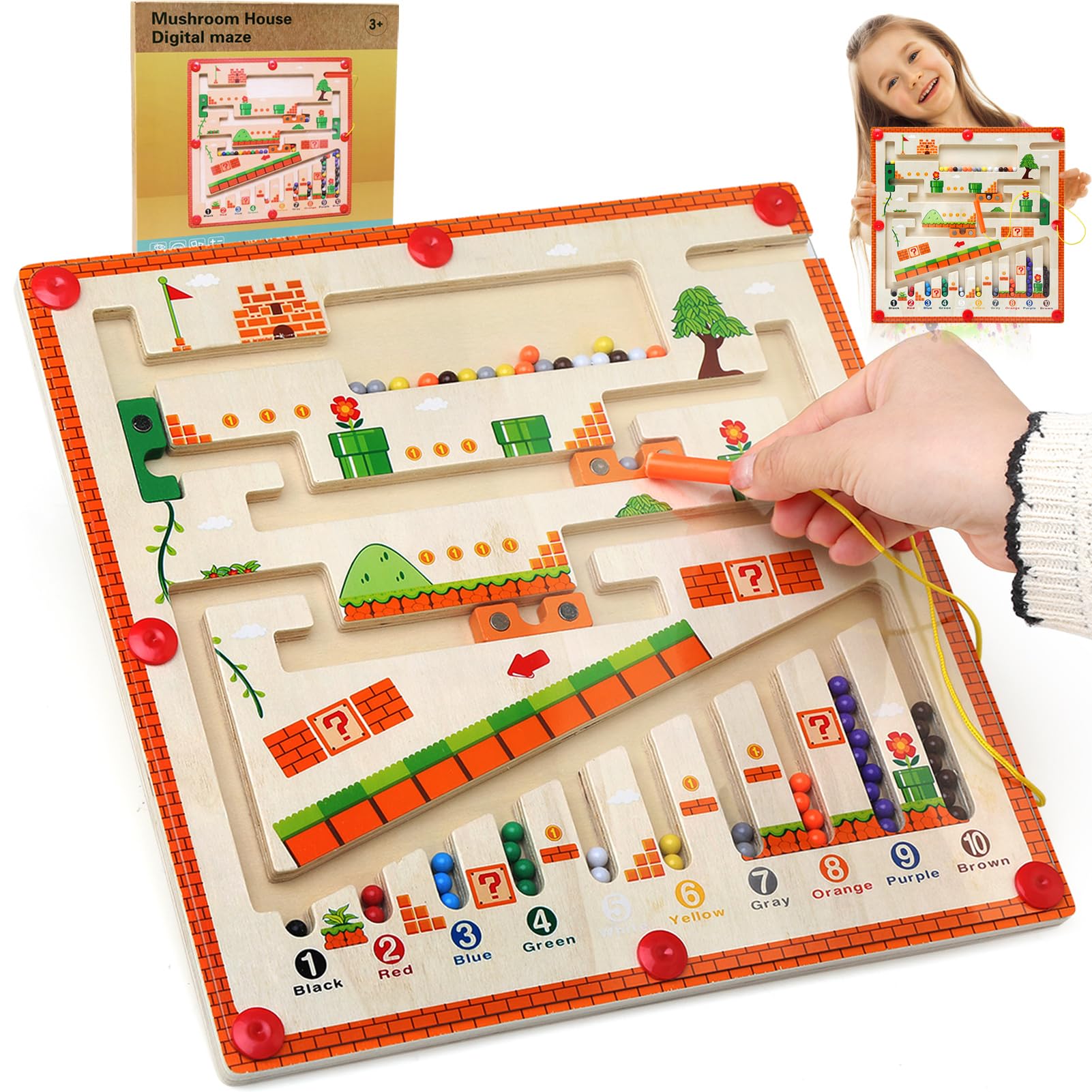 Labyrinthe Magnétique En Bois Licorne - Jouet Montessori 2-5 Ans, Apprentissage Couleurs Et Chiffres - Cadeau Fille Garçon