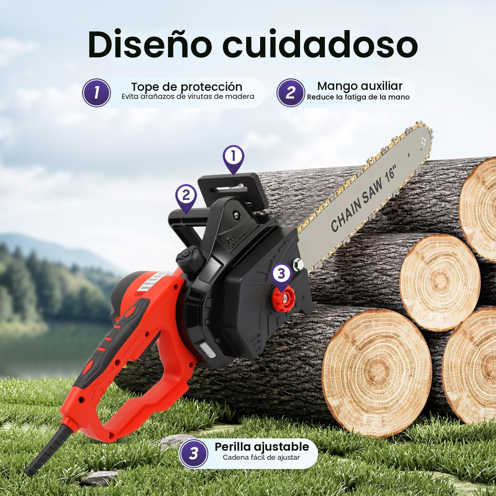 Motosierra eléctrica GH-EC 1835, 1800 W, con cable, 40 cm, longitud de corte 800 r/min, velocidad de rotación, calibración automática, tensión de cadena sin herramientas