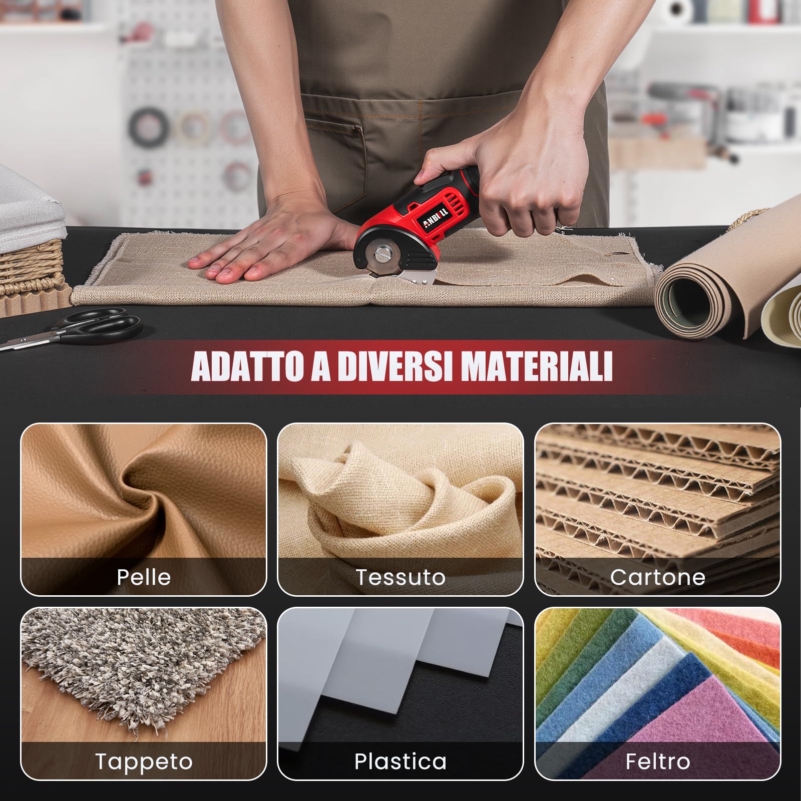 Anbull Forbici Elettriche Senza Fili 4V, Forbici Elettriche per Cartone, Taglierina Elettrica Ricaricabile USB, con 1 lama, Ideale per Tessuti, Pelle e Cartone, Leggere e Sicure per DIY