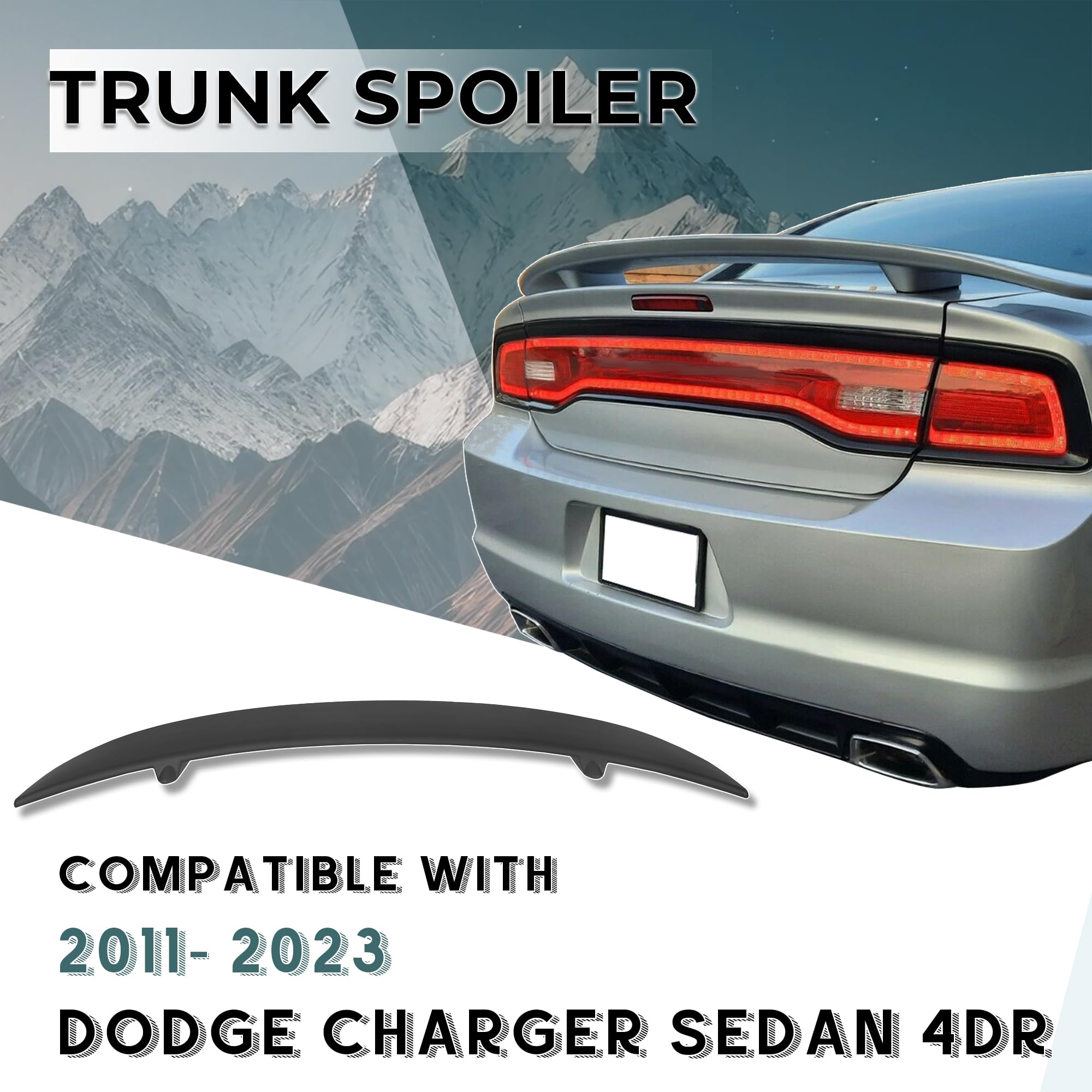 Kojem Black Rear Trunk Spoiler Wing Compatible with 2011-2023 Dodge Charger 4DR Sedan Factory Style