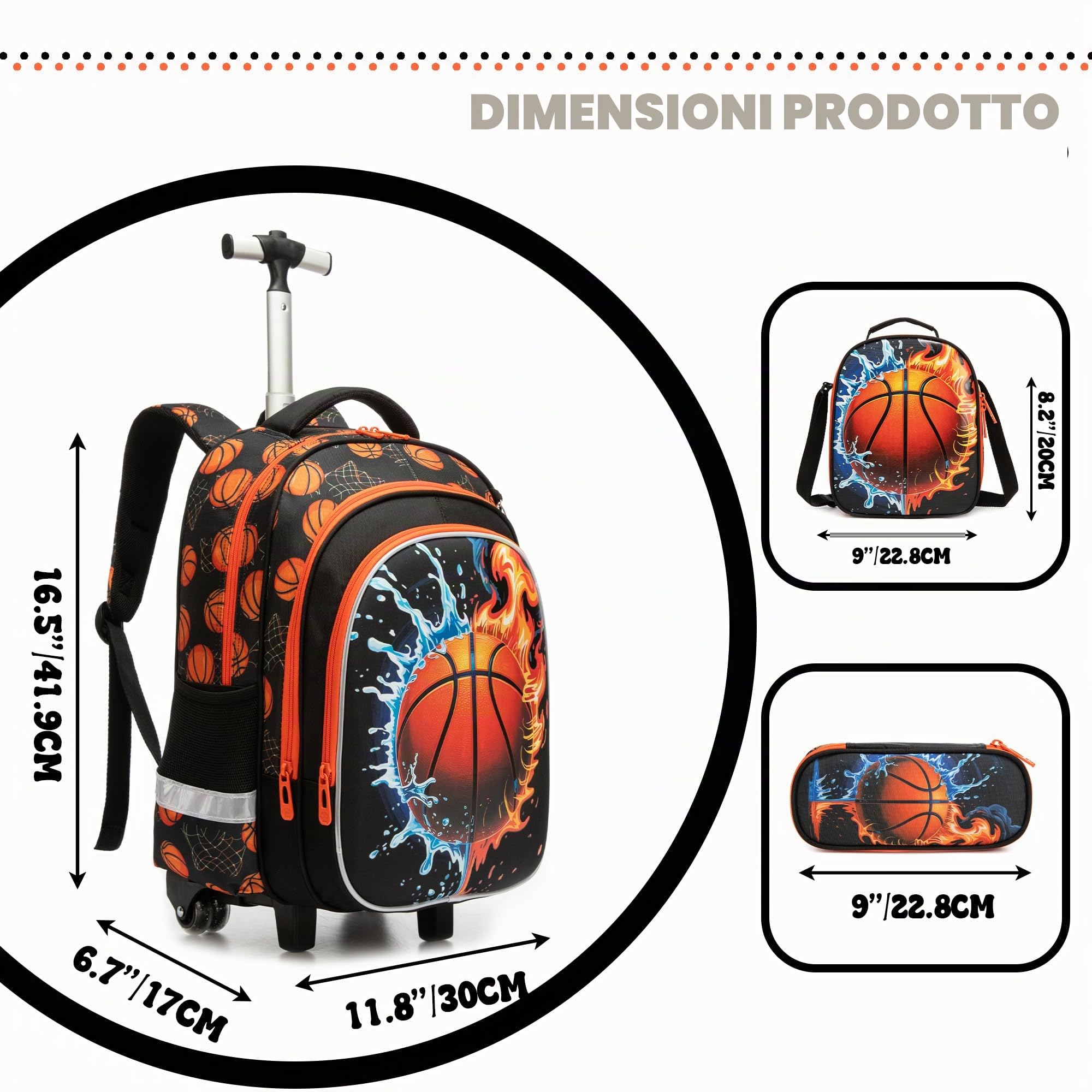 HTgroce Zaino Trolley Scuola Elementare Bambino– Set 3 in 1 con Borsa e Astuccio – Zainetto con Ruote Ergonomico e per Primaria (1ª-5ª classe) – Trolley Scuola