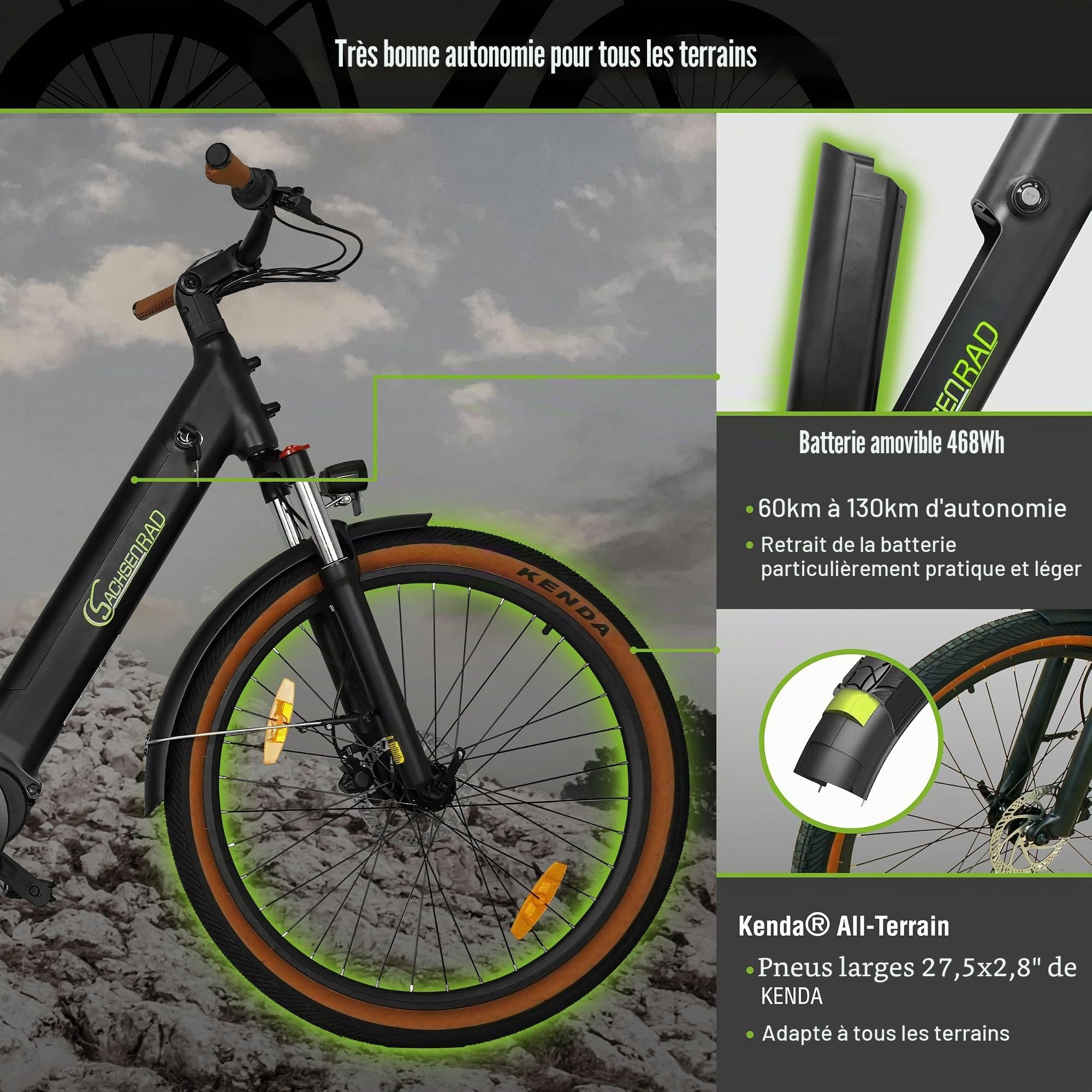 Velo Electrique Adulte S5G Centro Belt - VAE SUV avec Cadre Bas et Moyeu Enviolo - Moteur Central Puissant - Autonomie 130km - Electrique Style VTC Ville et Trekking