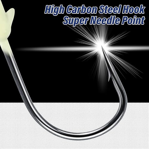 Miniatura 4 de Alwonder Paquete de 10 cabezas redondas de pesca, ganchos de róbala de lubina, ojos 3D, acero de alto carbono, 18-12 onzas, cabeza de plantilla de