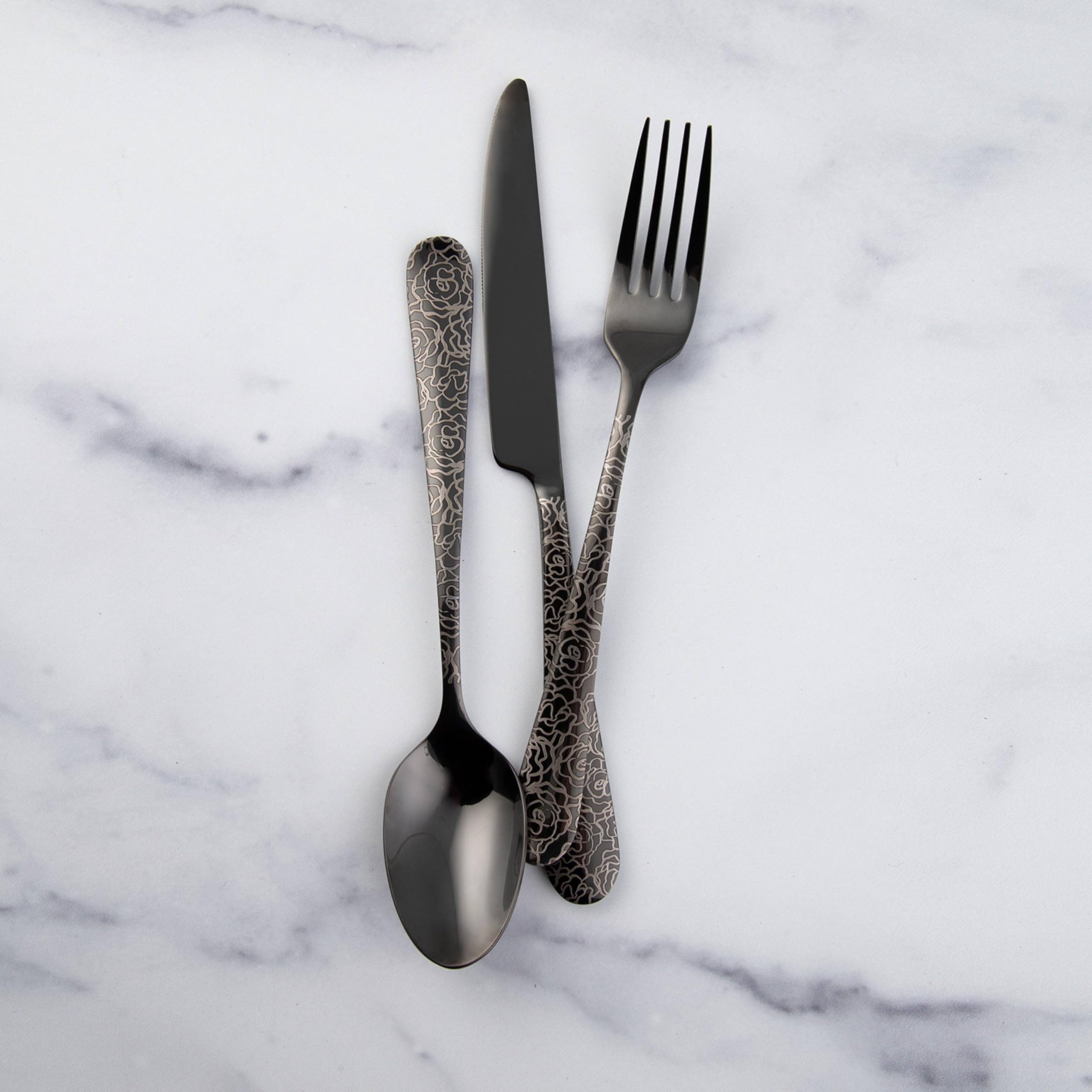 Amazon.com: Cambridge Floriana Etched Black Mirror Piece Flatware