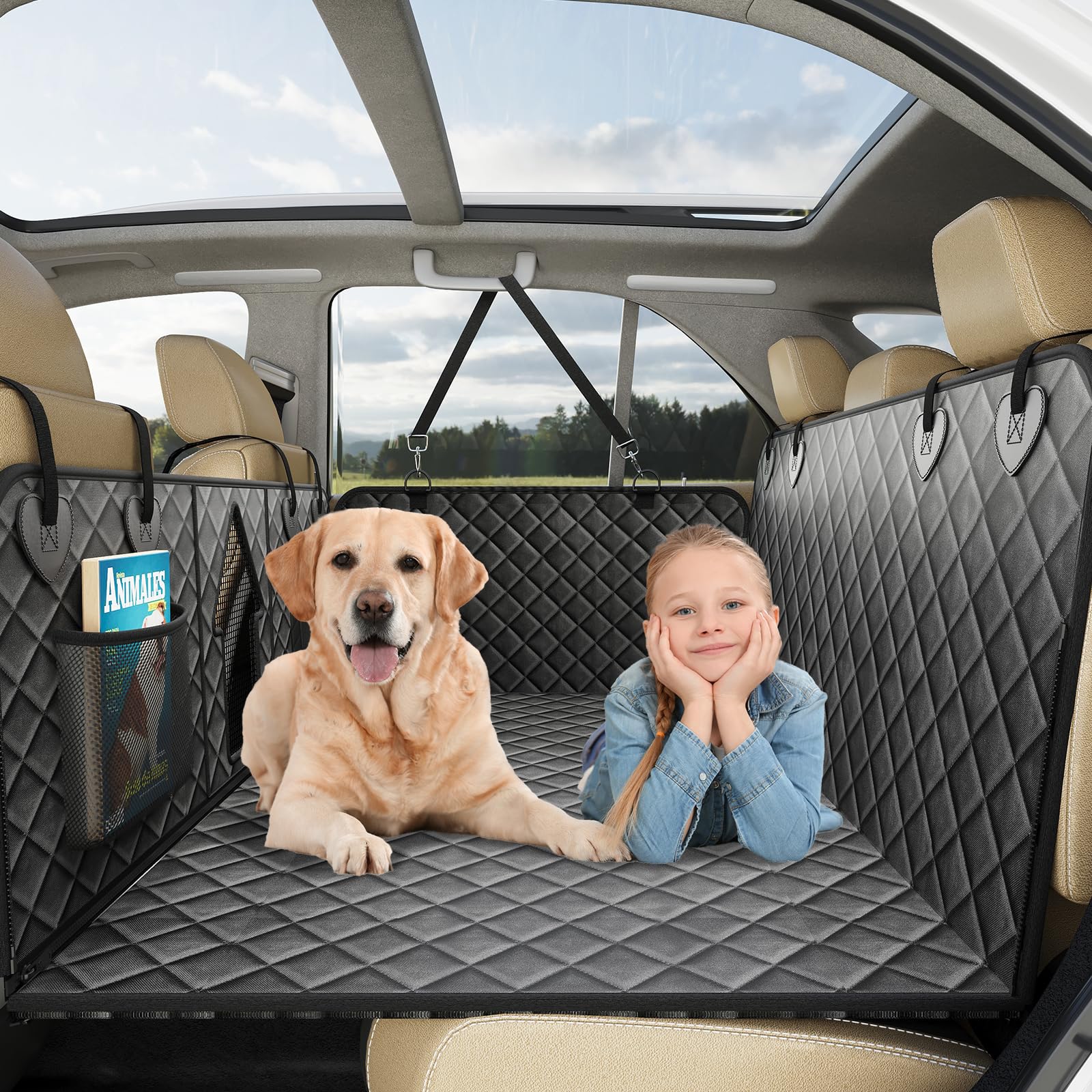 CarChic Back Seat Extender for Dogs, Non-Slip Dog Car Seat Cover for Back Seat with Hard Bottom, Durable Pet Car Backseat Cover, Waterproof Dog