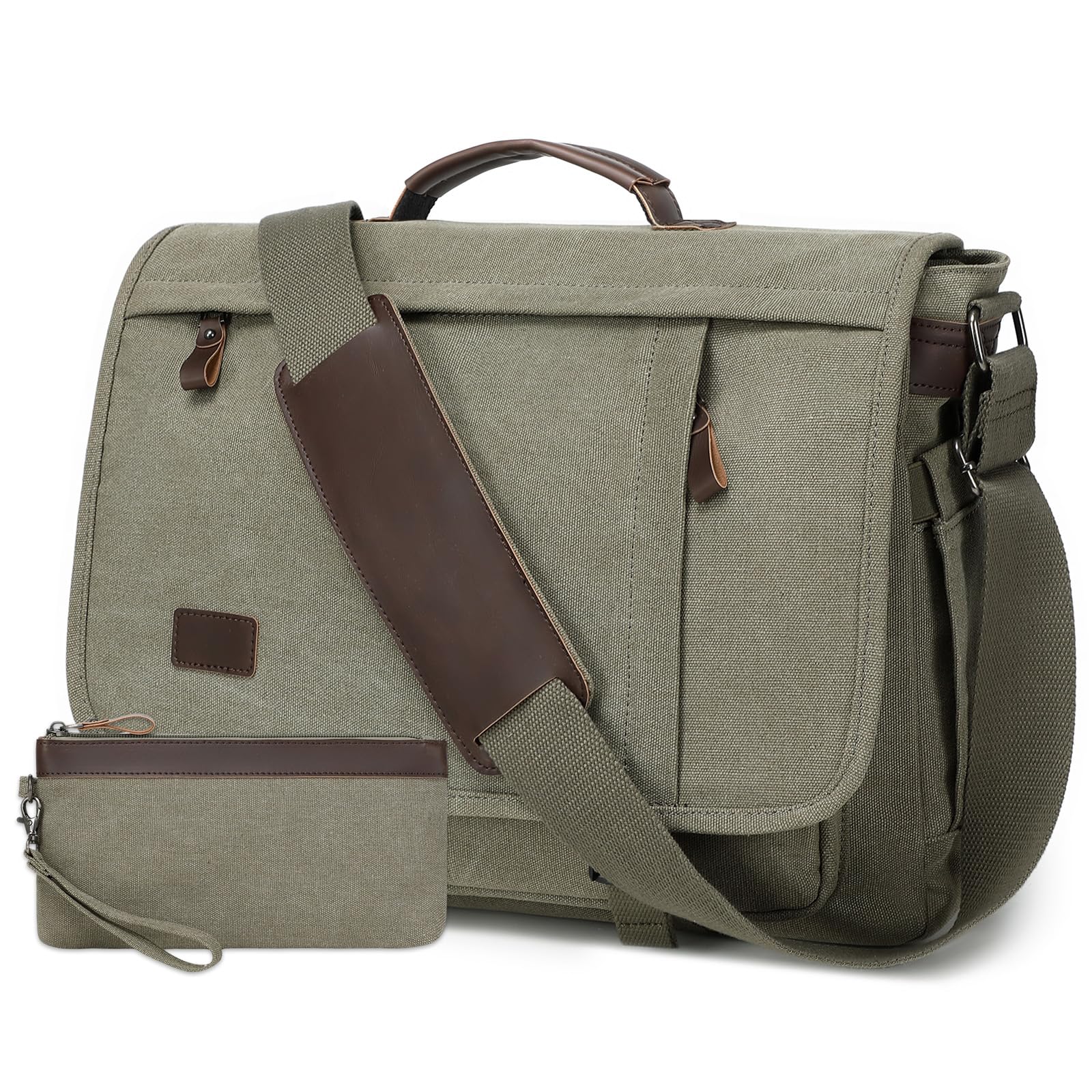 17.3 Inch Messenger Bag for Men: 2PCS Laptop Bag PU Leather Canvas Work Briefcase Large Office