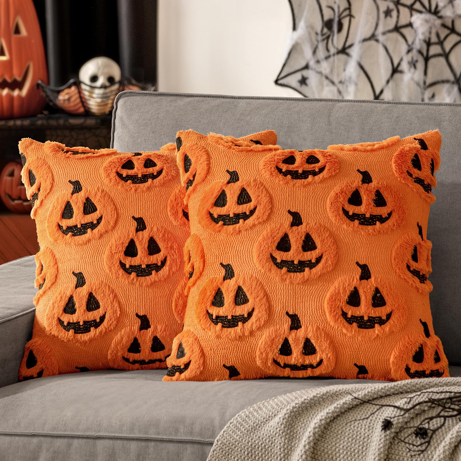 MIULEE Halloween Fall Pumpkin Throw Pillow Covers 18x18 Orange-Black