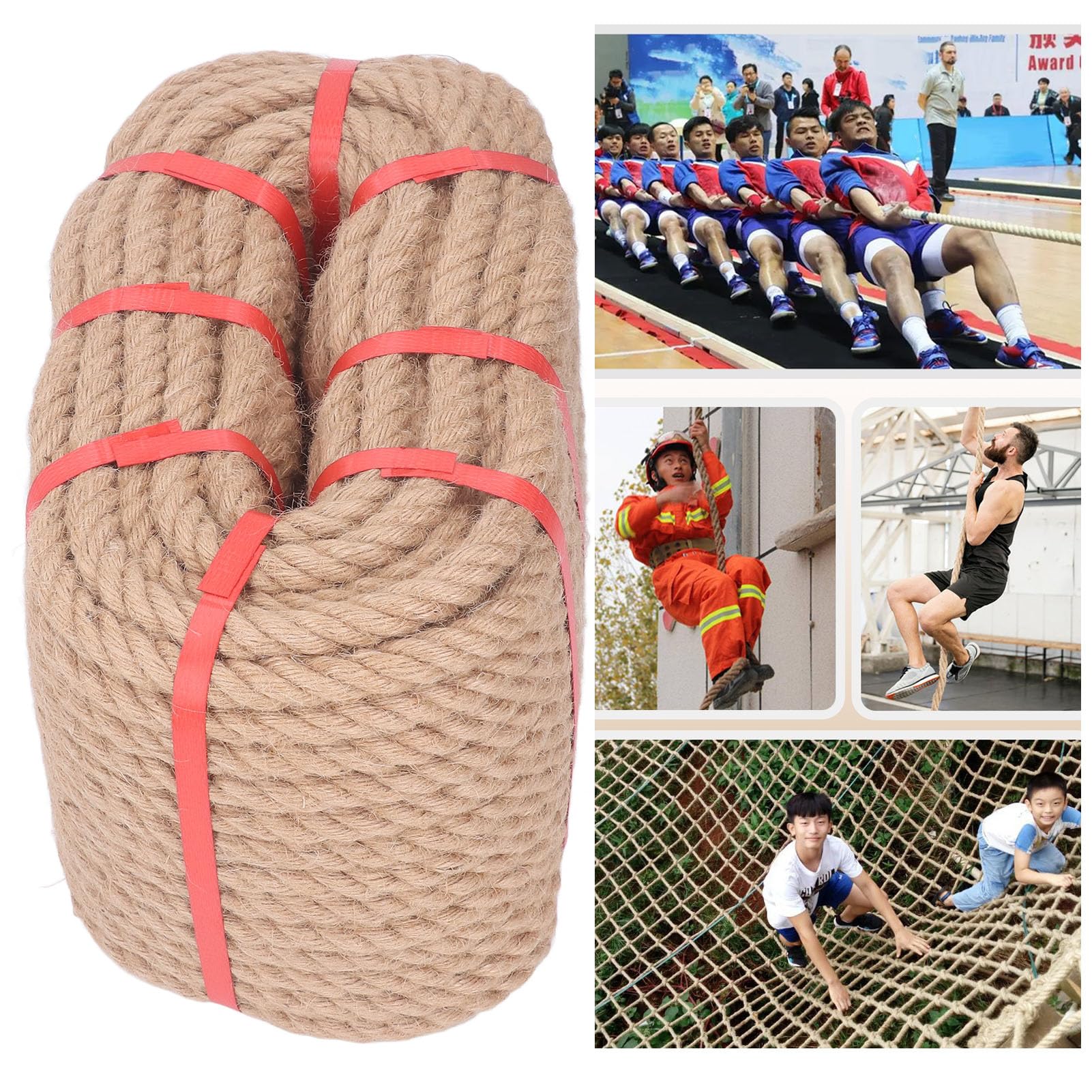 Cuerda de cáñamo Trenzada Mtlavishness, Cuerda de Fibra Natural multifilamento para Seguridad y protección, Ideal para Manualidades, decoración del hogar y proyectos de (16 mm)