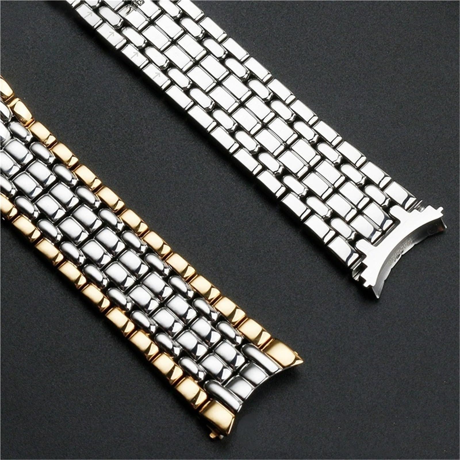 Correa de Reloj de Acero Inoxidable de 18 mm y 20 mm, Correa de Repuesto Universal de Metal con Interfaz Curva.,Silver gold-18mm