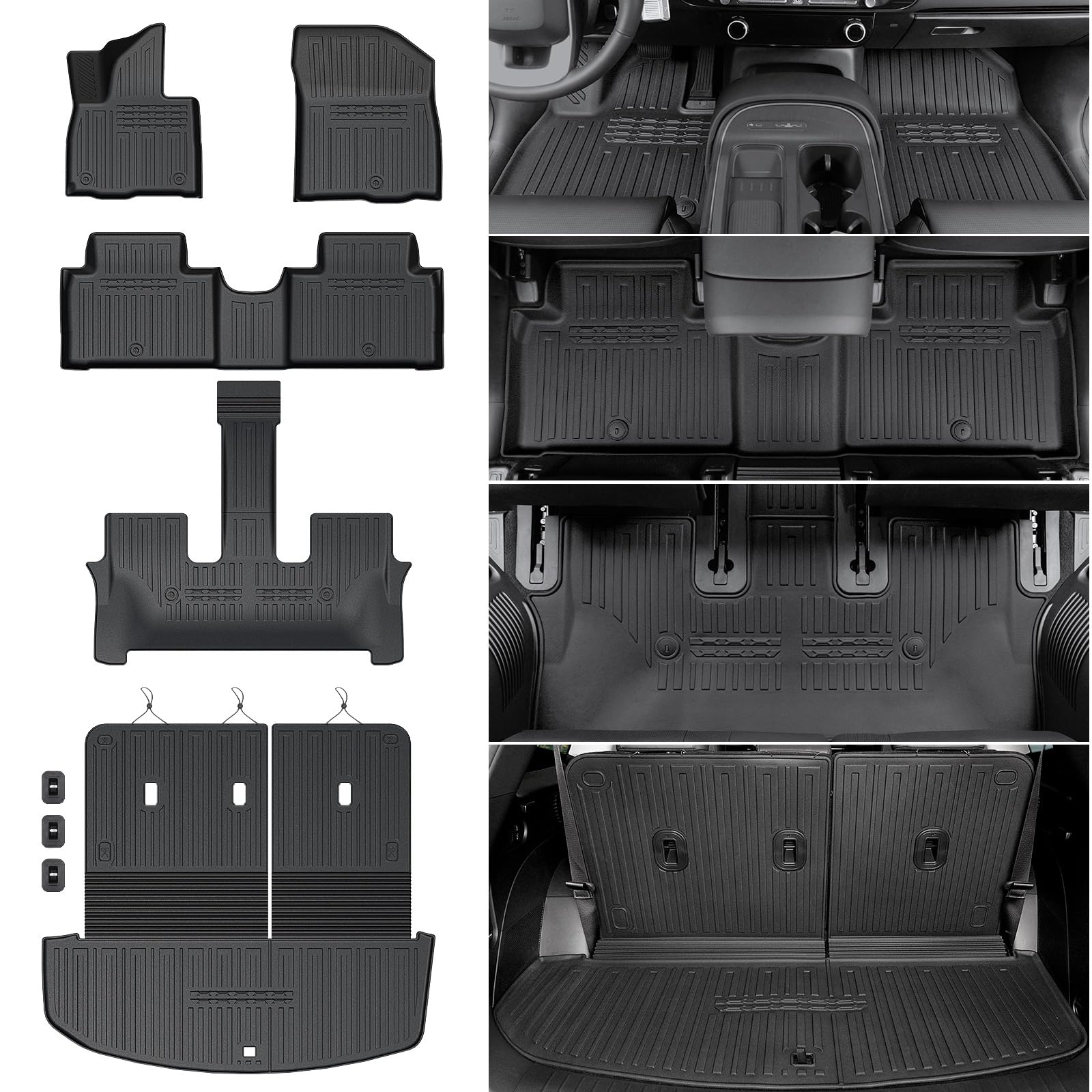 HOUCLEMIC Floor Mats for 2026 Hyundai Palisade 7/8 Seat (Only Hybrid), All Weather TPE Cargo Mat with 3rd Backrest Mat for 2026 Hyundai Palisade Hybrid Calligraphy Accessories