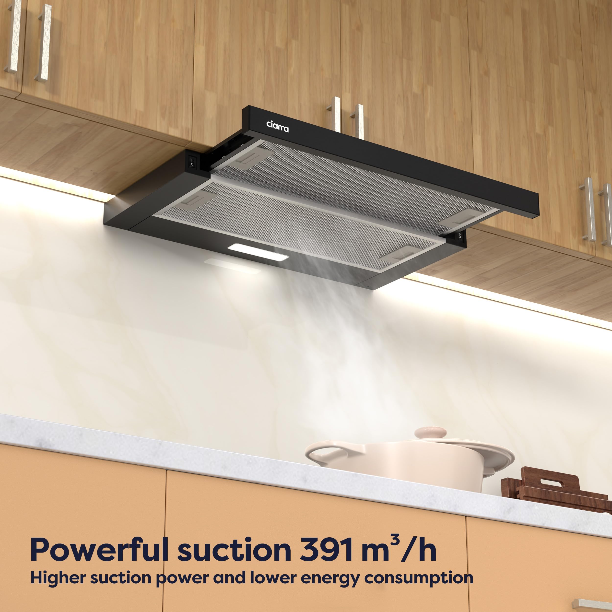 CIARRA CBCB6906D A++ Dunstabzugshaube 60 cm Flachschirmhaube 391 m³/h Umluft Abluft leise LED-Beleuchtung Schwarz