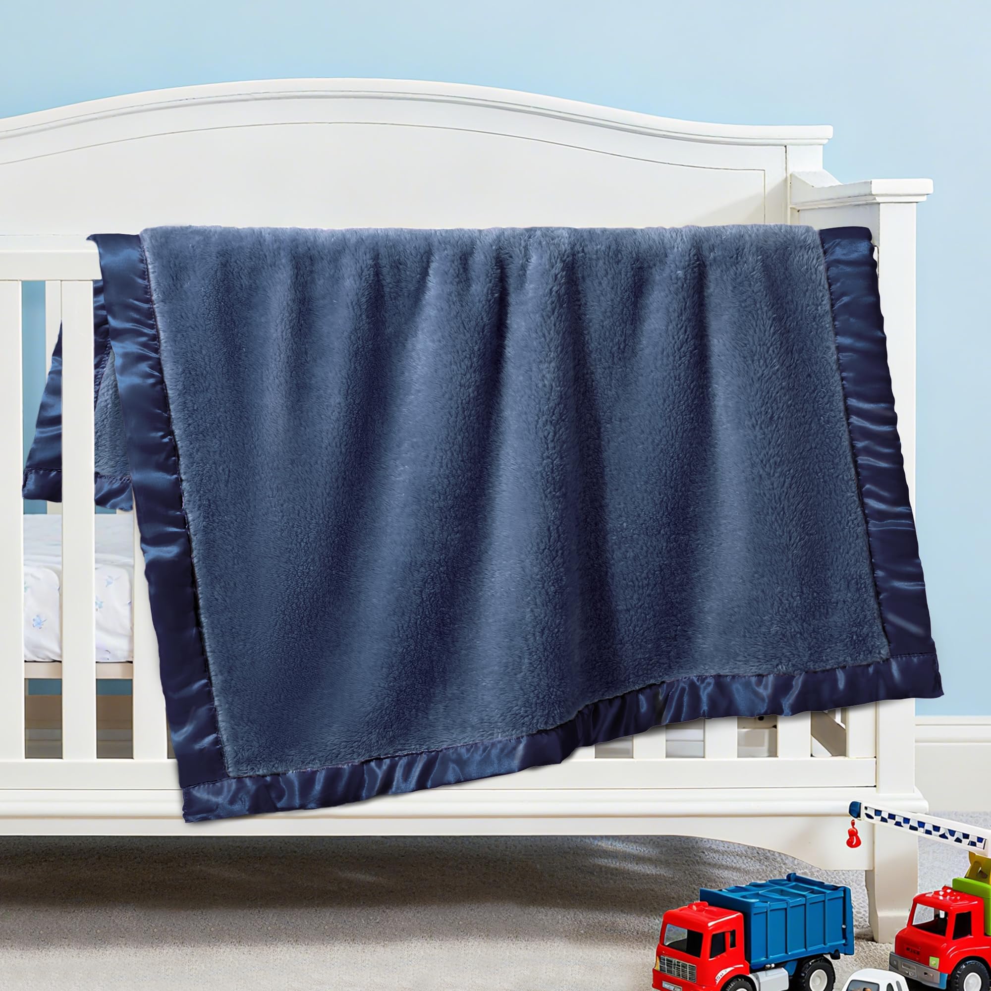 Pro Goleem Fleece Baby Blankets for Boys with 2 Inch Satin Trim, Super Soft Plush Receiving Blanket for Infant Toddler Newborn, Cozy 30x40 Inch Crib & Stroller Blanket (Navy Blue)