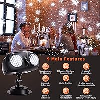 Vista 5 de Trakxy Luces de proyección de copo de nieve de Navidad para exteriores, forma de lechuza dinámica, nevada rotativa LED, luz de techo de paisaje