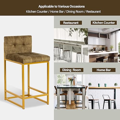 Miniatura 9 de GIA Taburetes de bar cuadrados de 24 pulgadas de altura de mostrador para isla de cocina, juego de 4, tapizados en terciopelo verde con patas de