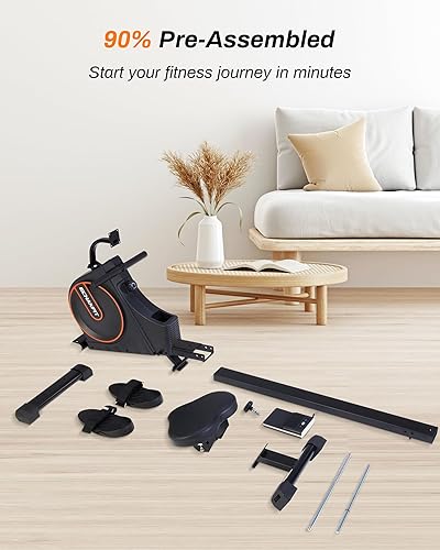 Miniatura 5 de ECHANFIT Máquina de remo con pantalla LCDretroiluminaciónmonitor electrónico opcional, resistencia magnética ajustable de 1632 niveles, capacidad de