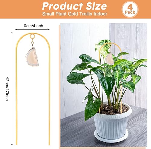 Miniatura 2 de Zopeal Paquete de 4 enrejados pequeños de metal para plantas de interior de 17 pulgadas, mini enrejado dorado para jardín, estaca de soporte para