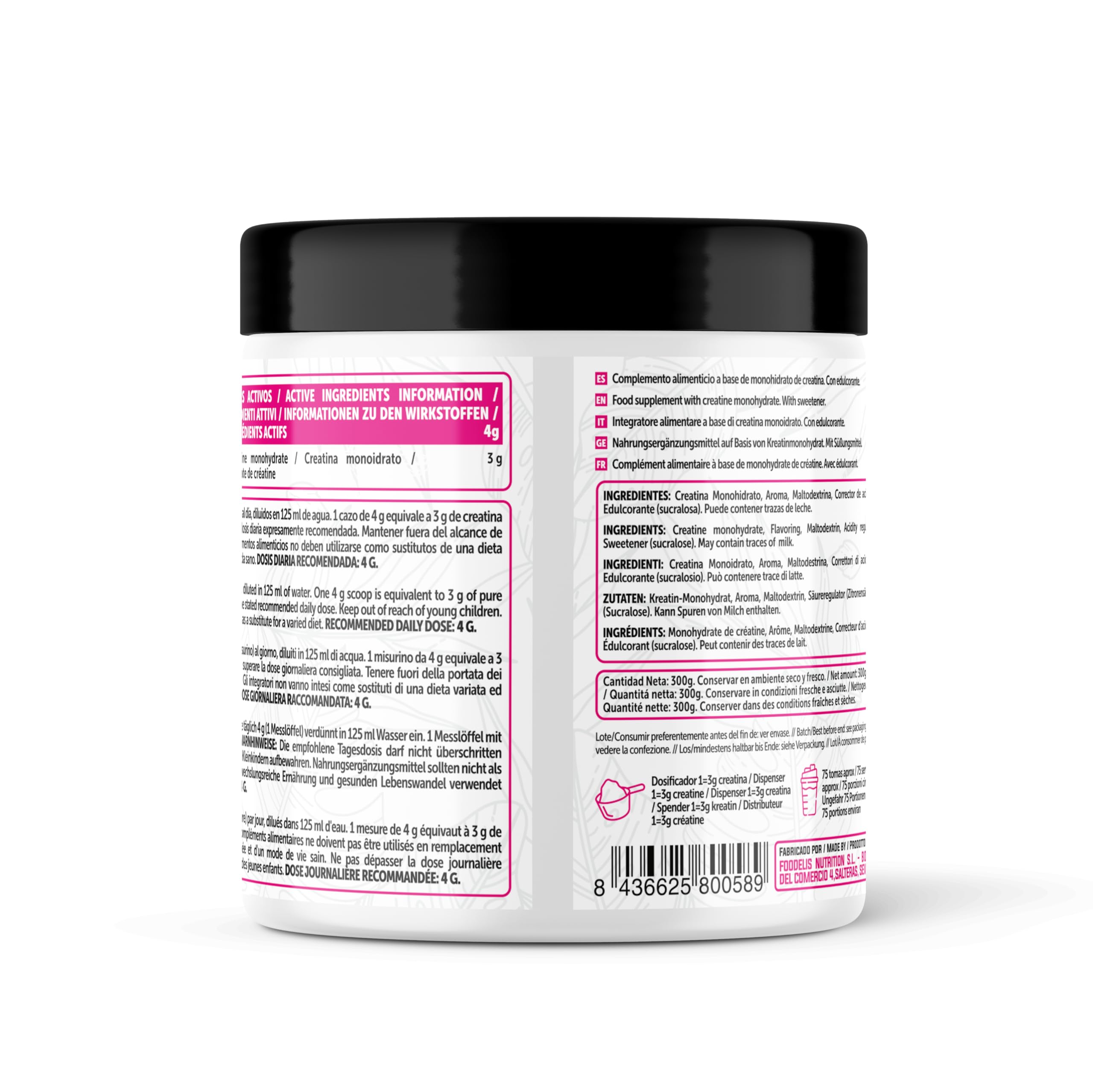 Foodelis Creatina Monohidratada en Polvo 500 g – Sabor Lollipop – 100% Creatina Micronizada – Alta Pureza – Sin Aditivos – Vegana – Alta Solubilidad – Incluye Dosificador
