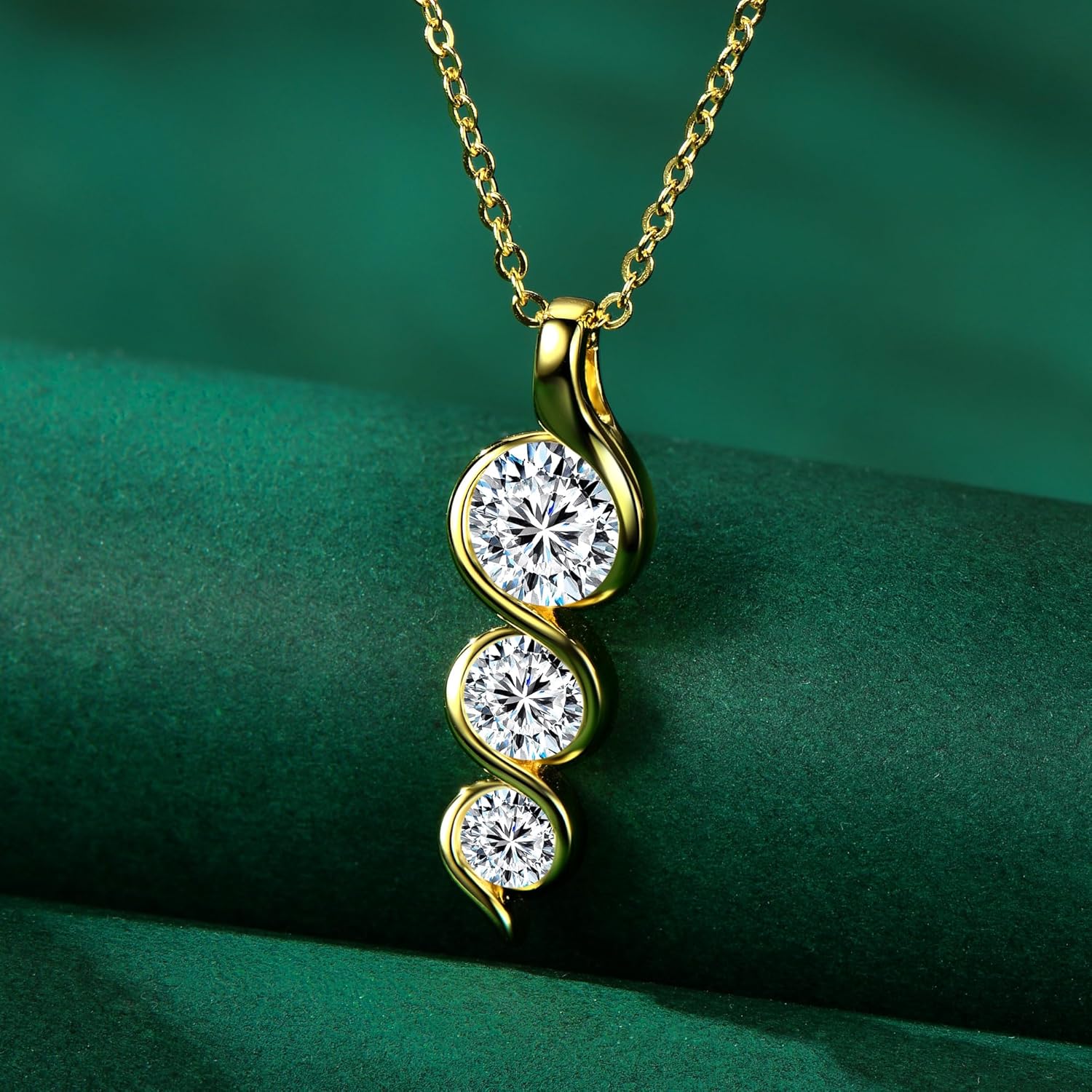 3-Stones Moissanite Pendant Necklace, 1.8cttw D Color Moissanite 925 Sterling Silver Infinity Necklace Jewelry for Women, Wife or Mom - Image 7