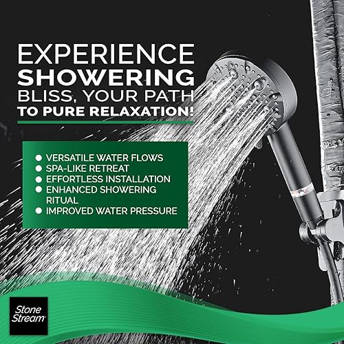 Miniatura 6 de Cabezal de ducha negro original StoneStream 9 con modo de pulverización, 9 flujos de agua dinámicos para una experiencia estimulante similar a un
