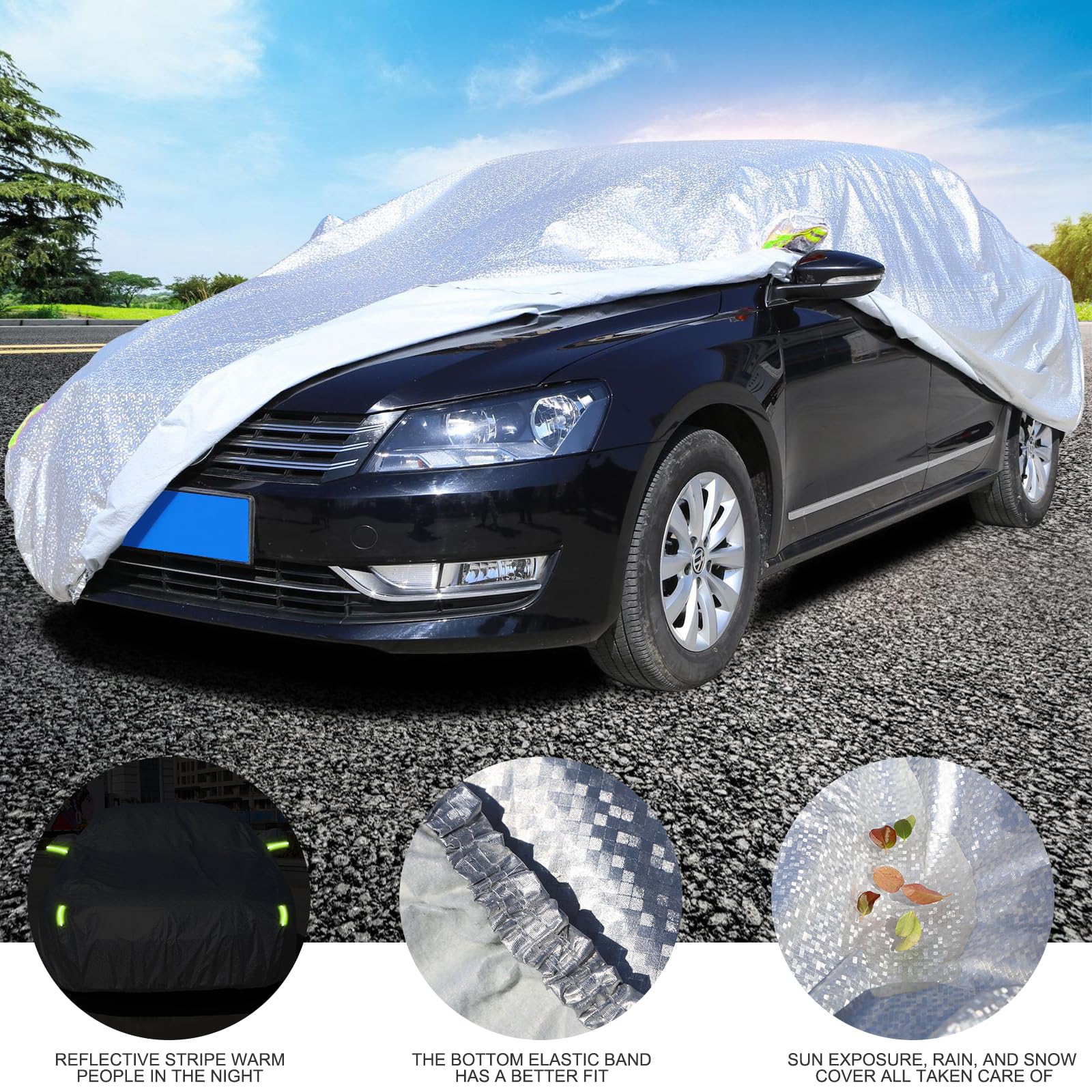 universale Autoschutzhülle, Auto Abdeckplane Wasserdicht Autoabdeckung, 480 x 180 x 150 cm, universal, für draußen, Wasserdicht Anti-Staub UV Anti-Wind Schnee Sonne Kälte, 2.1kg, Silber