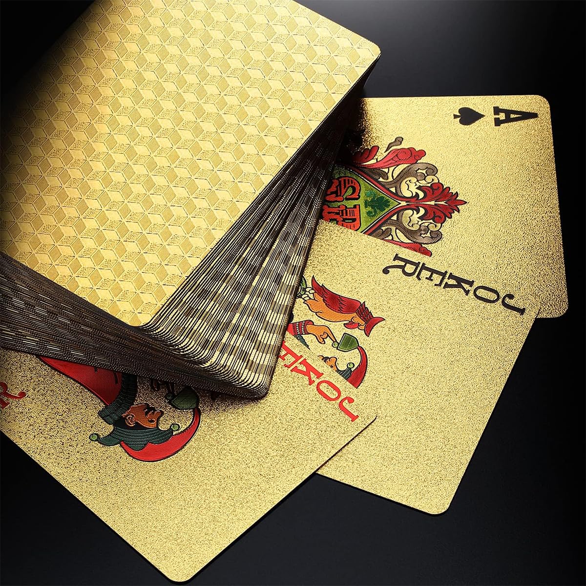 SWINILAYA Gold Playing Cards, Waterproof Plastic Jumbo Index Poker Cards,Deck of Cards for Party,Family, Gold (Pack of 1) - Image 4