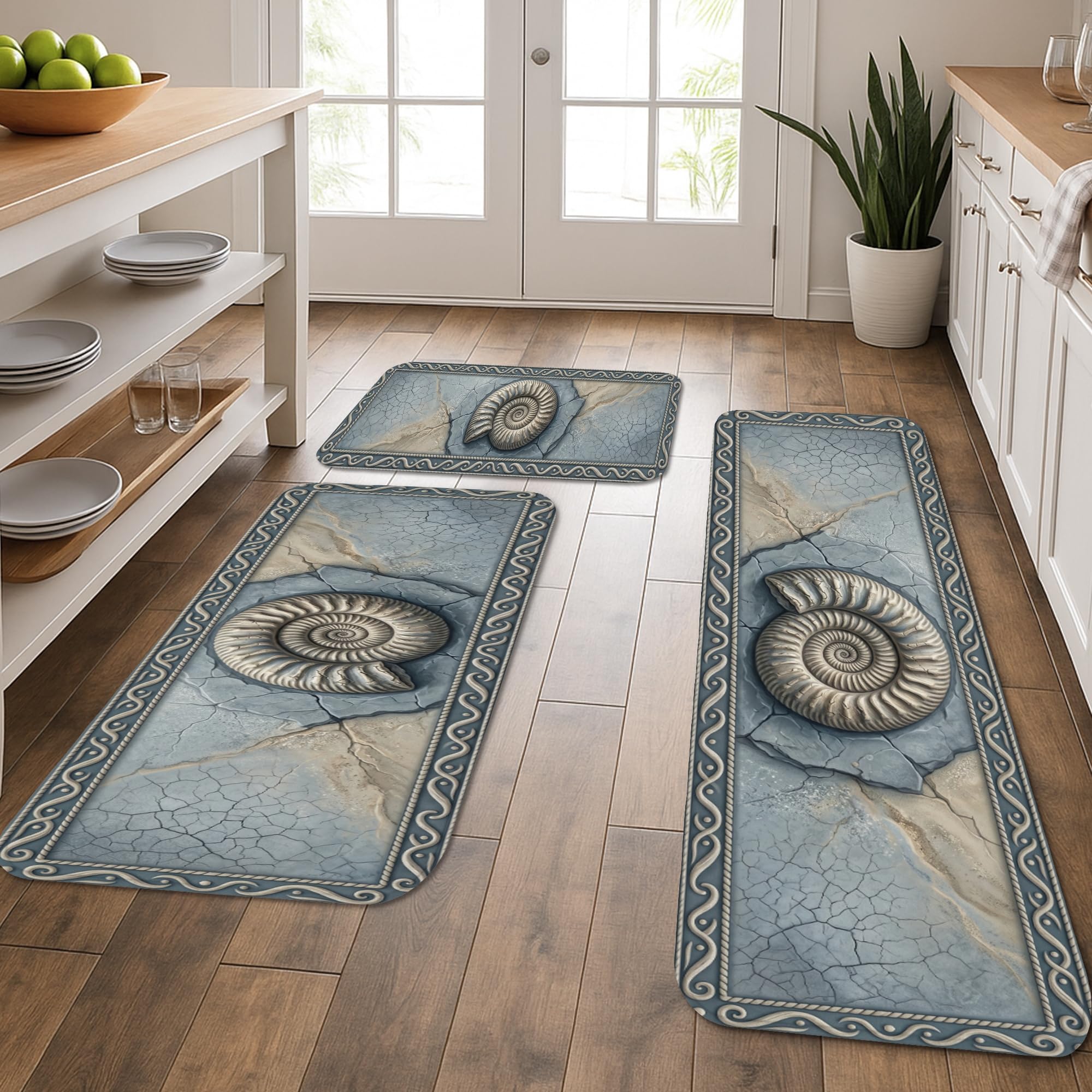 Tapetes de cocina náuticos de alta calidad Coastal Shell, alfombras vintage confortables