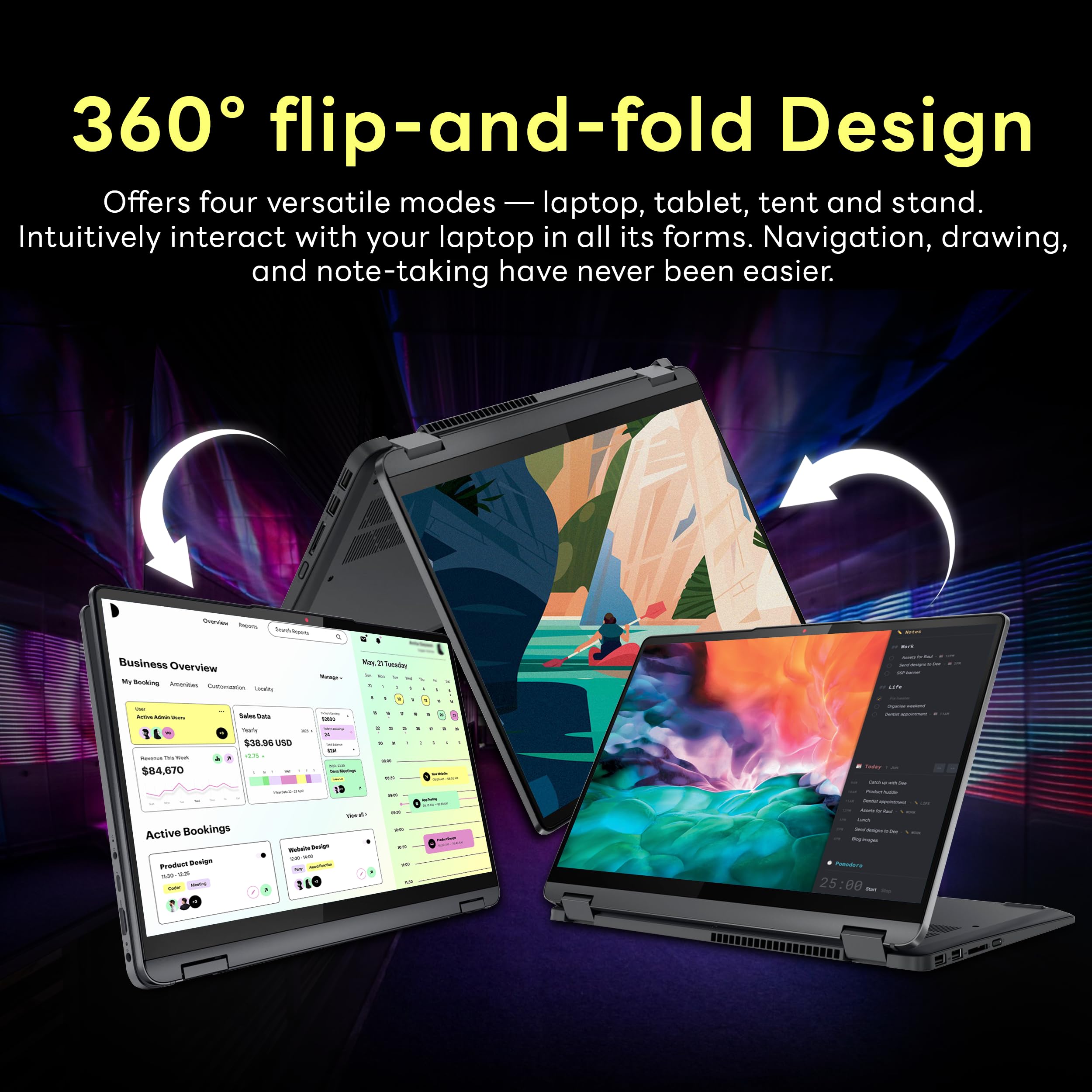 Lenovo IdeaPad Flex 5i 2-in-1 14 Zoll FHD+ Touchscreen Laptop, Intel i3-1215U, 8 GB LPDDR4, 416 GB Speicher (256 GB SSD + 160 GB Dockingstation-Set), Tastatur mit Hintergrundbeleuchtung