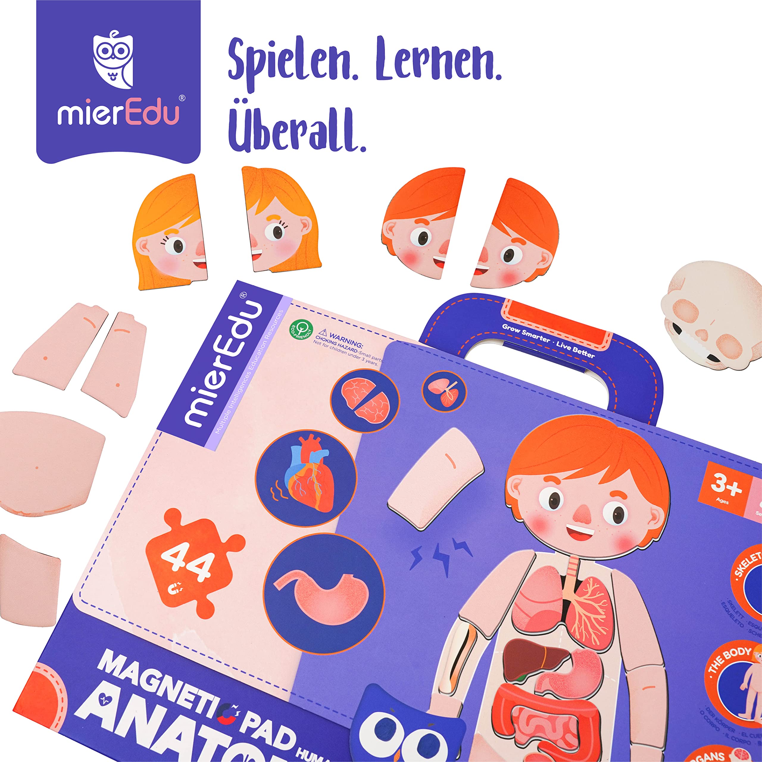 mierEdu Magnetpuzzle Menschliche Anatomie, Magnetisches Lernspiel für Kinder ab 3 Jahren, Montessori Spielzeug zur Förderung des Körperverständnisses, Magnettafel & Puzzle Pad für spielerisches Lernen