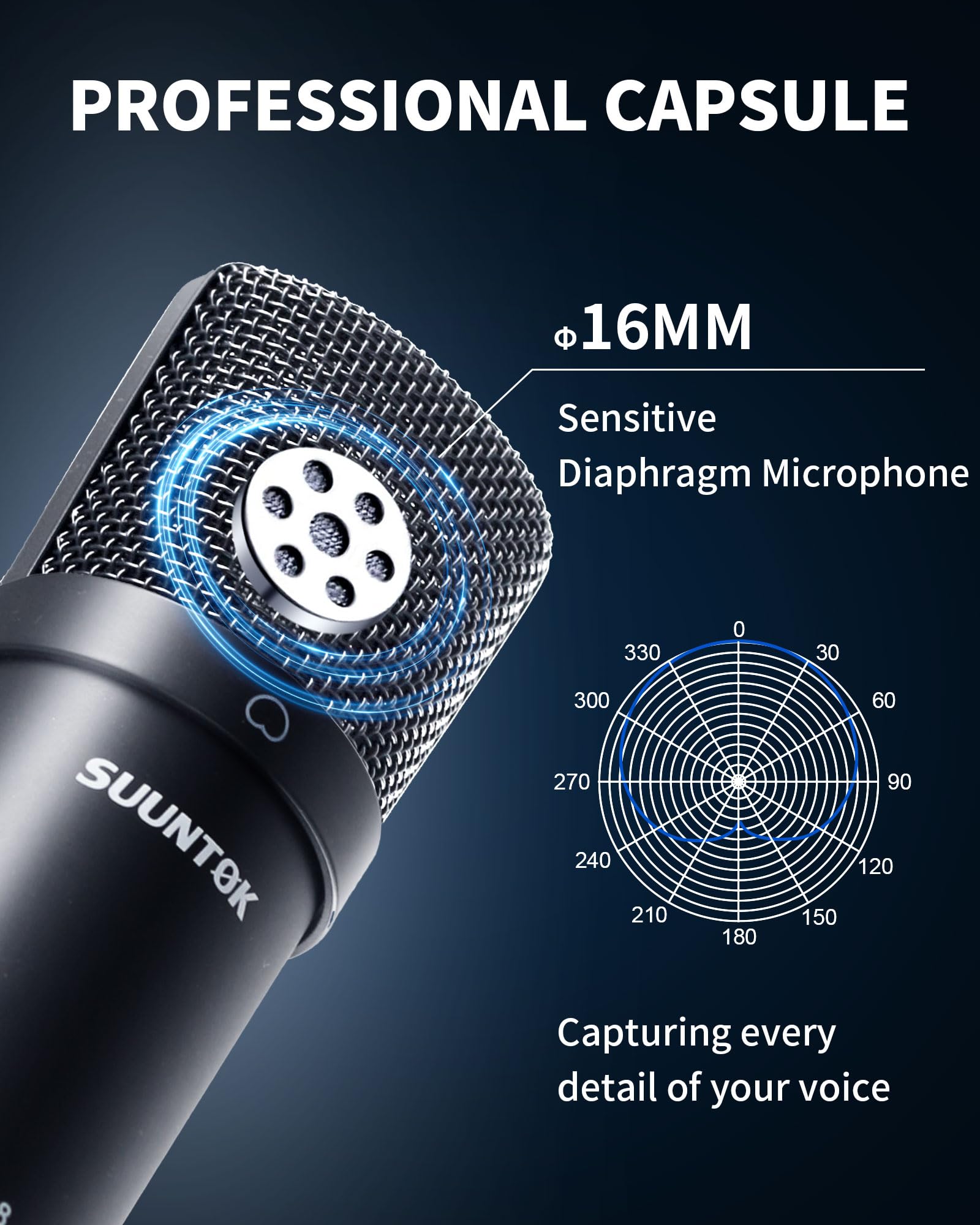 SUUNTOK XLR Condenser Microphone Recording Microphone for PC Computer Home Studio Cardioid Podcast Mic Kit for Streaming ASMR - Image 3
