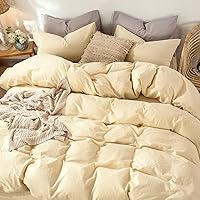 Vista 294 de MooMee Juego de funda de edredón 100% algodón lavado con textura tipo lino, transpirable, duradero, suave y cómodo