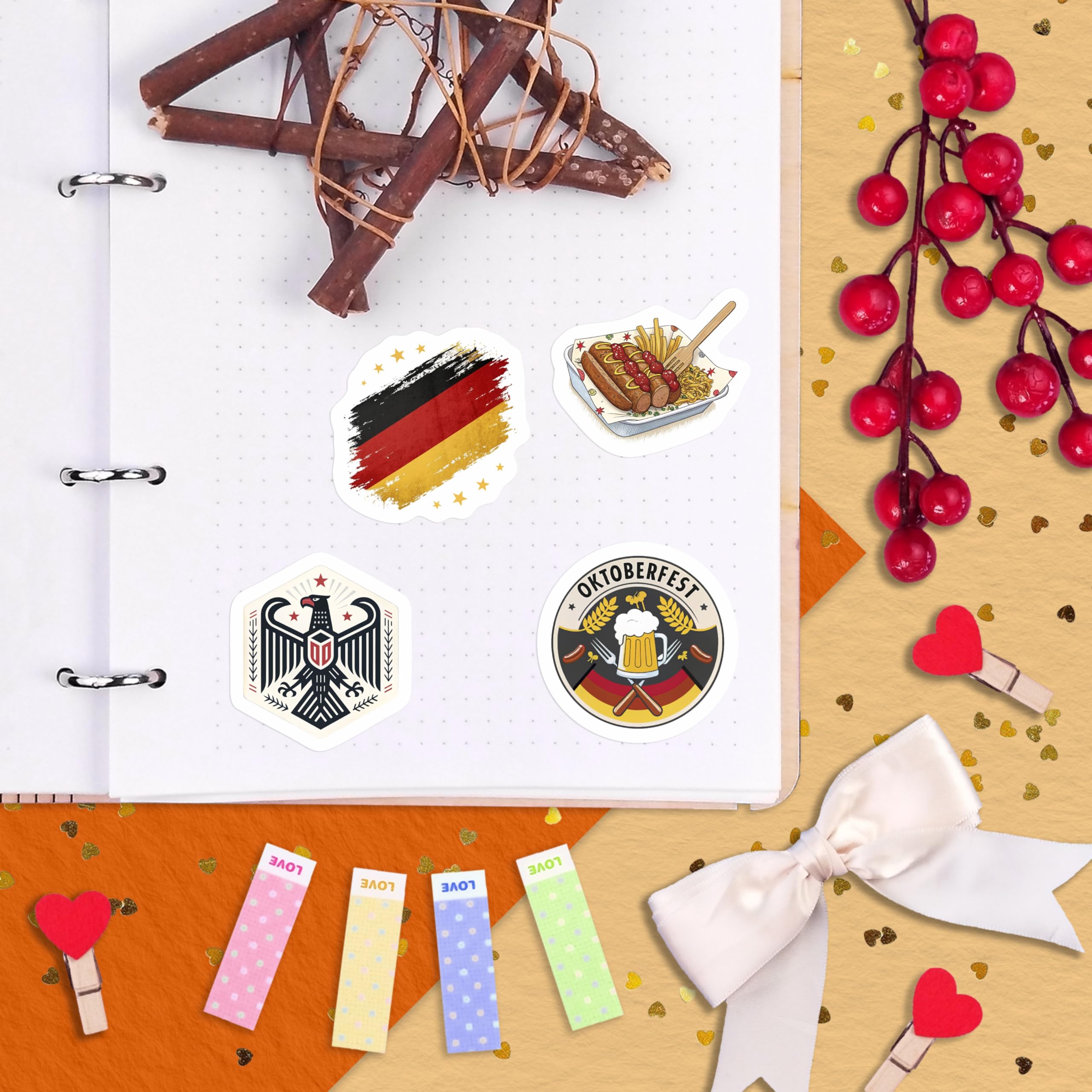 100Pcs Germany Stickers Small for Luggage, Water Bottle - Germany Party Supplies- German Stickers - Gift for Women & Men