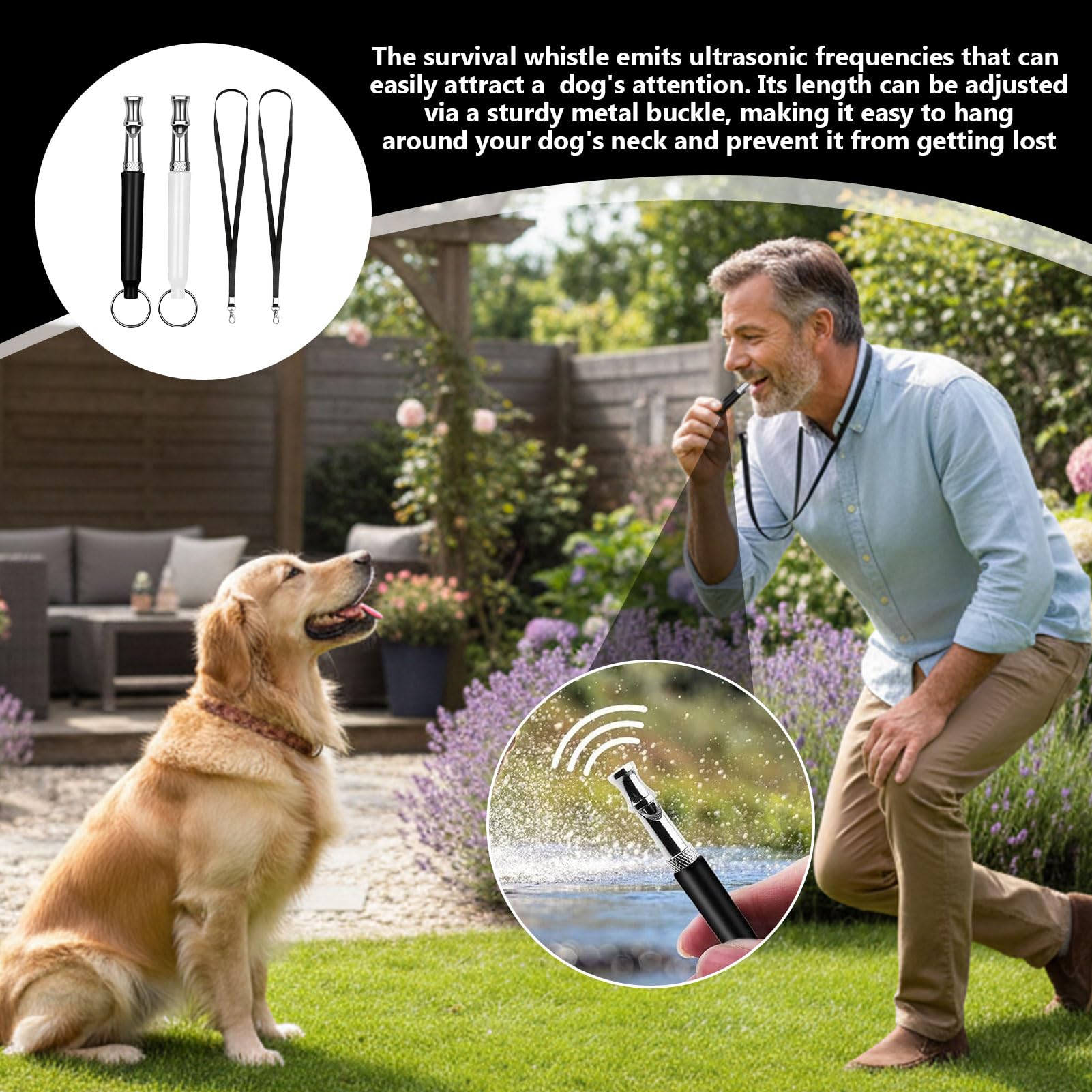 Sifflet Ultrason Chien Anti Aboiement, 2 pièces Sifflet Ultrason Chien, Sifflet Chien, Sifflet Chien Rappel, Anti Agression Chien, Convient à la Plupart des Races de Chiens, Noir et Blanc.