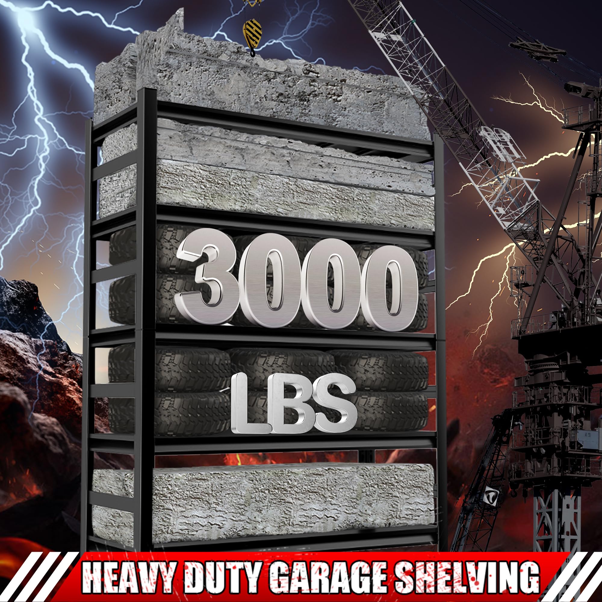 Scaffali per garage, capacità di carico 1360,8 kg, regolabile, in metallo, scaffalatura per garage, cantina, magazzino, 110 cm di larghezza x 60 cm di profondità x 182 cm di altezza, nero